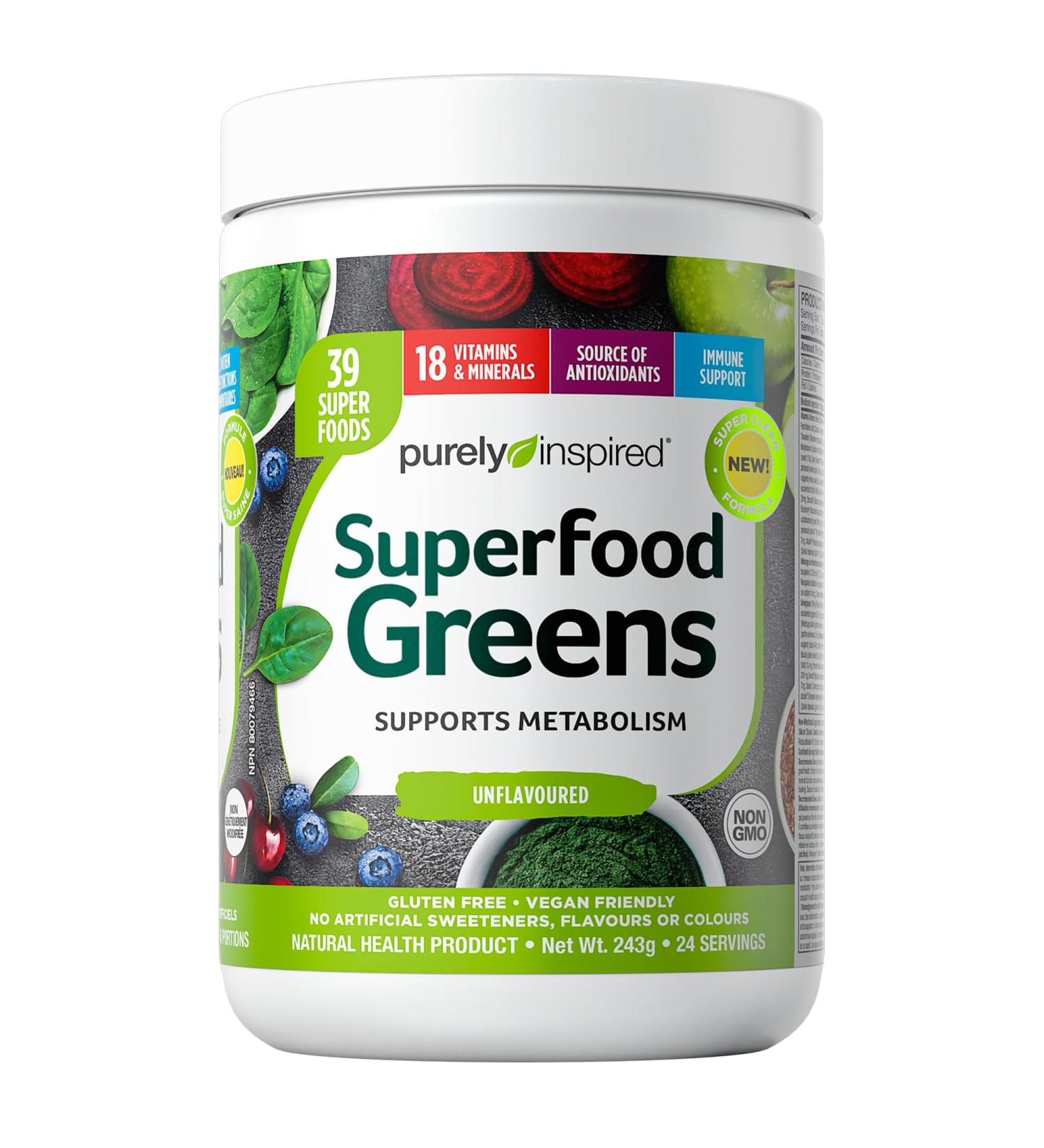 Purely Inspired Greens Powder Smoothie Mix | Purely Inspired Greens Powder Superfood | Super Greens Powder Organic | Fruit + Veggie Superfood Powder | Green Smoothie Powder 24 Servings ( Packaging May Vary ) - Buy Online on SooperMarket.com