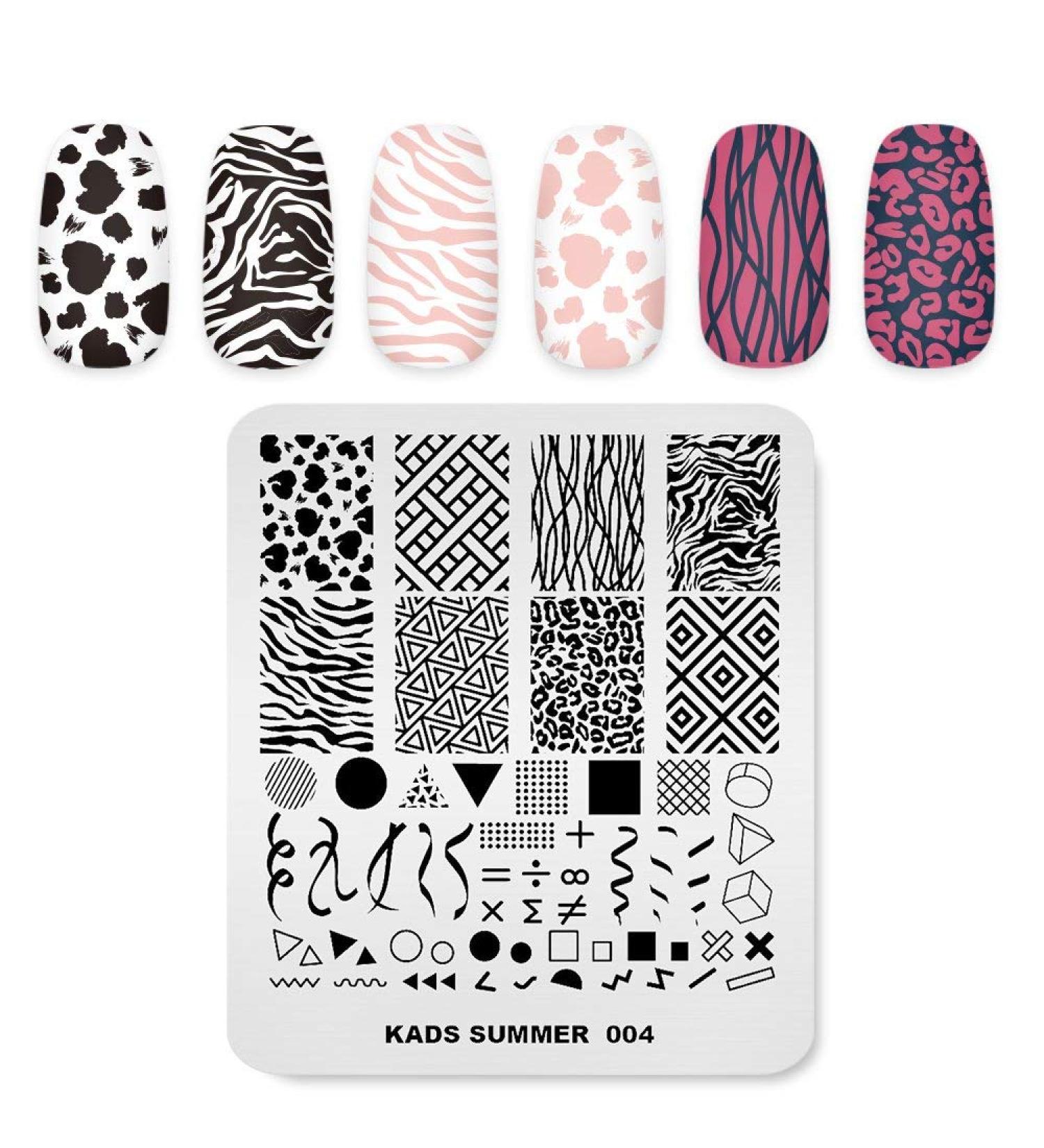 Summer Nail Stamping Plate - Geometry, Leopard, Zebra Patterns | Alexnailart Stencil for DIY Manicure Designs (SU004) - Buy Online on SooperMarket.com