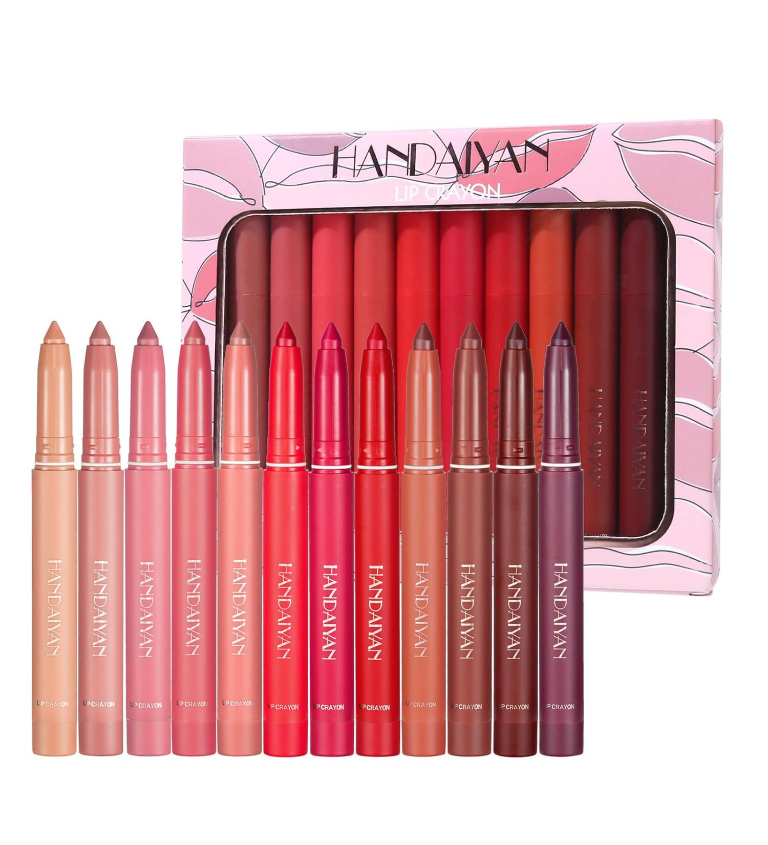 12 Colors Matte Lipstick Pen Set - Waterproof Lip Liner Crayon Long-lasting & Non-sticky with Built-in Sharpener - Buy Online on SooperMarket.com
