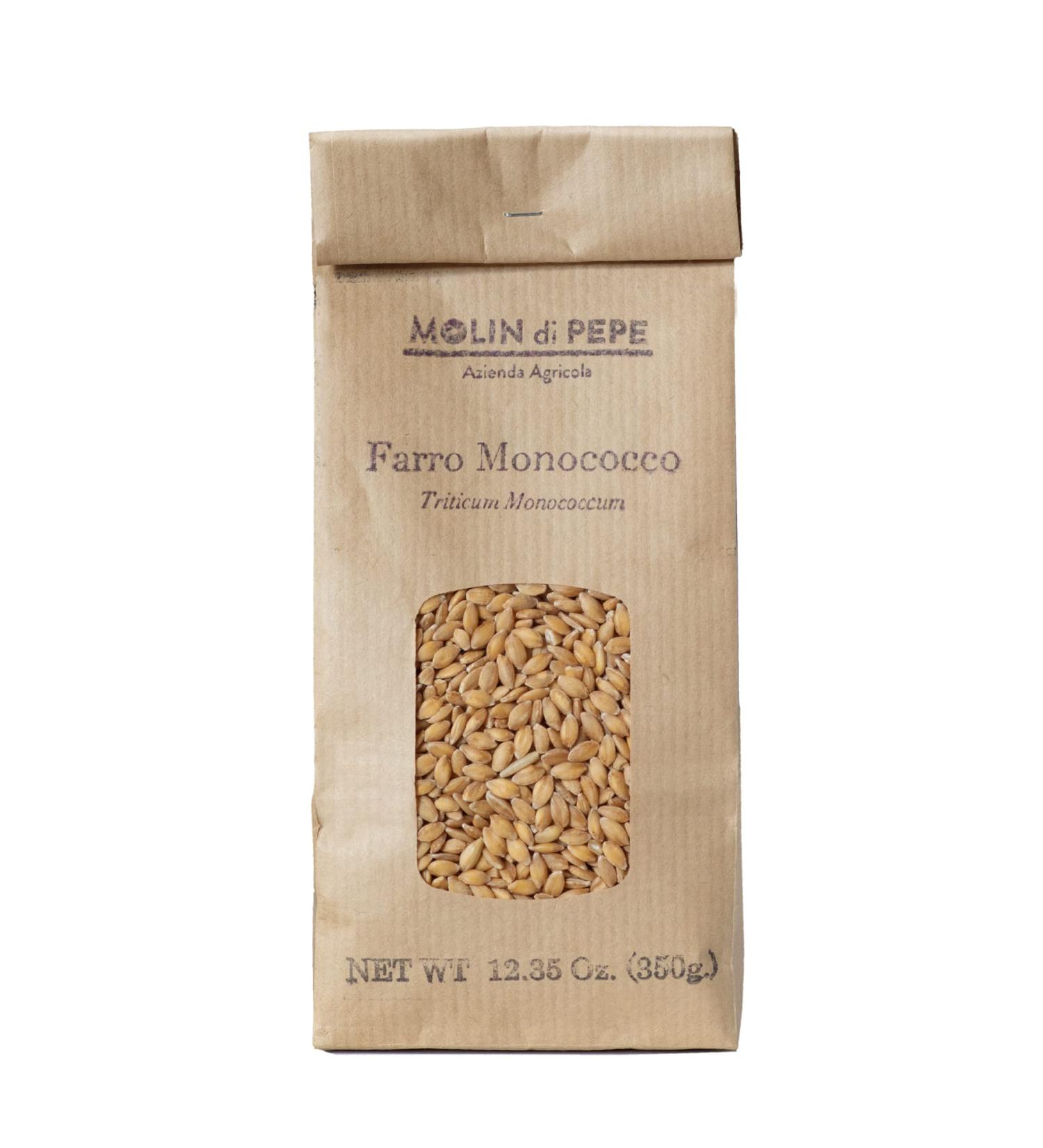 Molin di Pepe Whole Grain Spelled Farro Monococco - Nutrient-Rich High Fiber Digestible | 350g Pack from Mugello Tuscany - Buy Online on SooperMarket.com