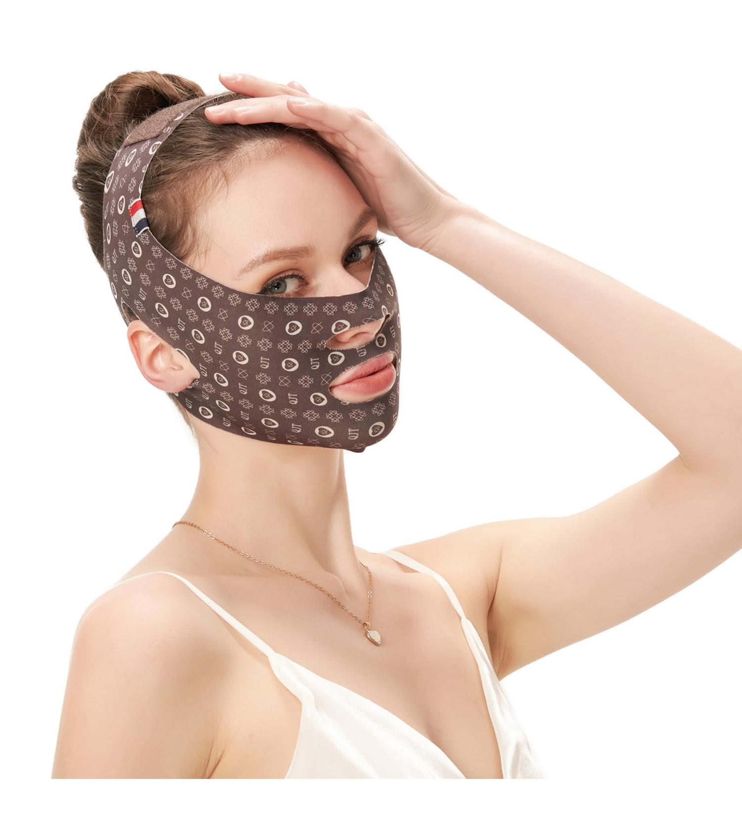 V-Line Face Lift Band - Facial Slimming & Lifting Strap for Men & Women | Anti-Sagging Chin Support for Defined Jawline & Wrinkle Reduction (Coffee - Buy Online on SooperMarket.com