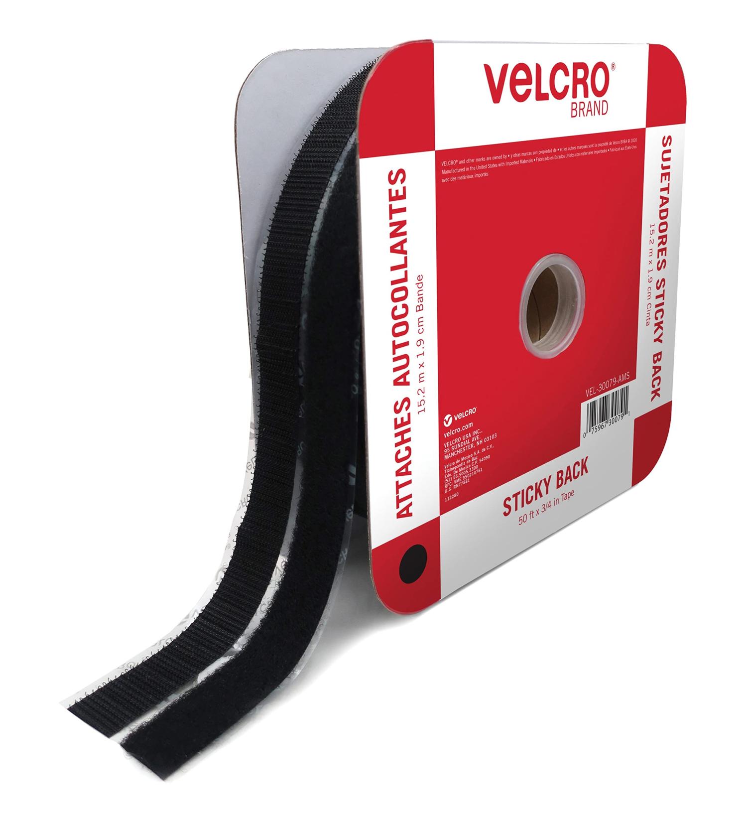 VELCRO Brand - Sticky Back Tape Bulk Roll | 50 ft x 3/4 in | Black | Cut Hook and Loop Adhesive Strips to Length | Create Vertical Storage  Save Space  Keep Your Home  Office or Work Site Organized Black 50 ft x 3/4 in R... - Buy Online on SooperMarket.com