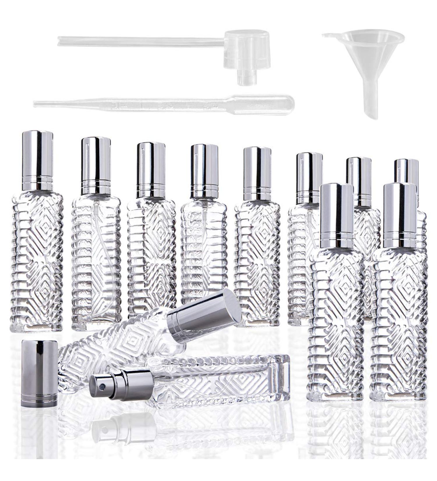 Yu Feng 12-Piece Taj Mahal Style Clear Glass Atomizer Spray Bottles - Refillable Perfume & Essential Oil Set with Funnel & Pipettes | International Shipping - Buy Online on SooperMarket.com