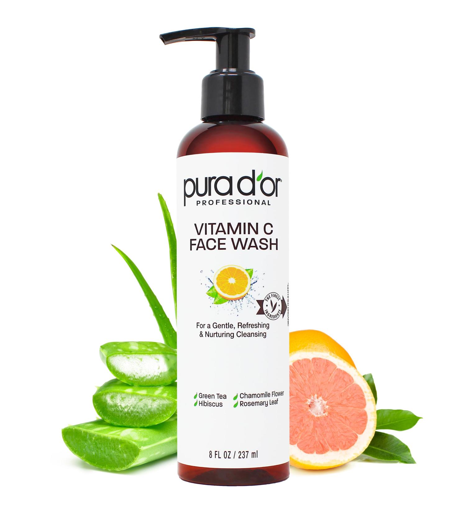 PURA D OR Vitamin C Face Wash 8 Oz | Antioxidant Rich Brightening Cleanser | Hydrating & Gentle | Sulfate & Paraben Free | For All Skin Types - Buy Online on SooperMarket.com