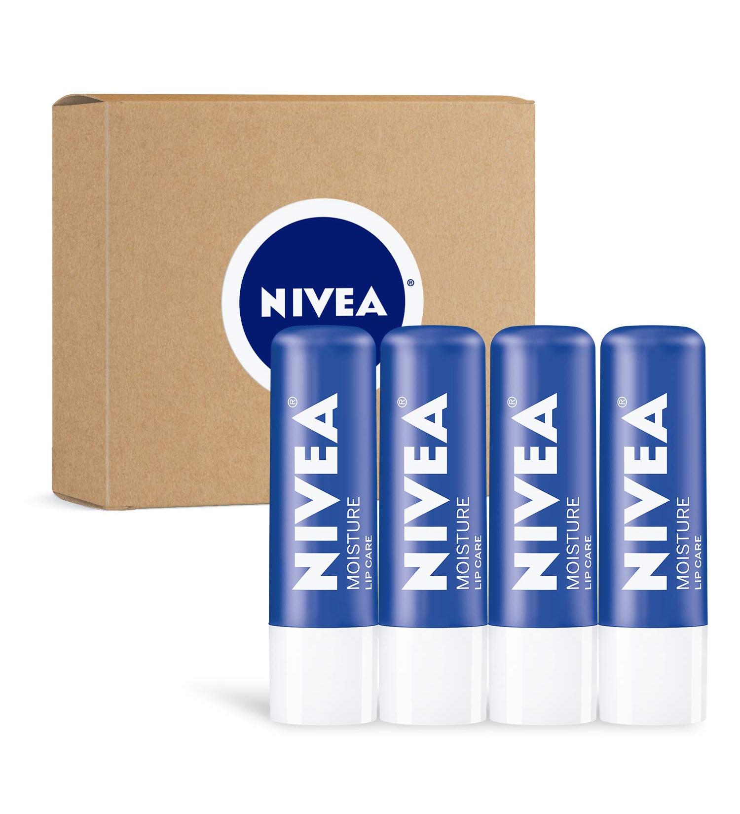 NIVEA Moisture Lip Care Balm Stick with Shea Butter, Jojoba Oil & Avocado Oil 0.17 Oz (Pack of 4) - Buy Online on SooperMarket.com
