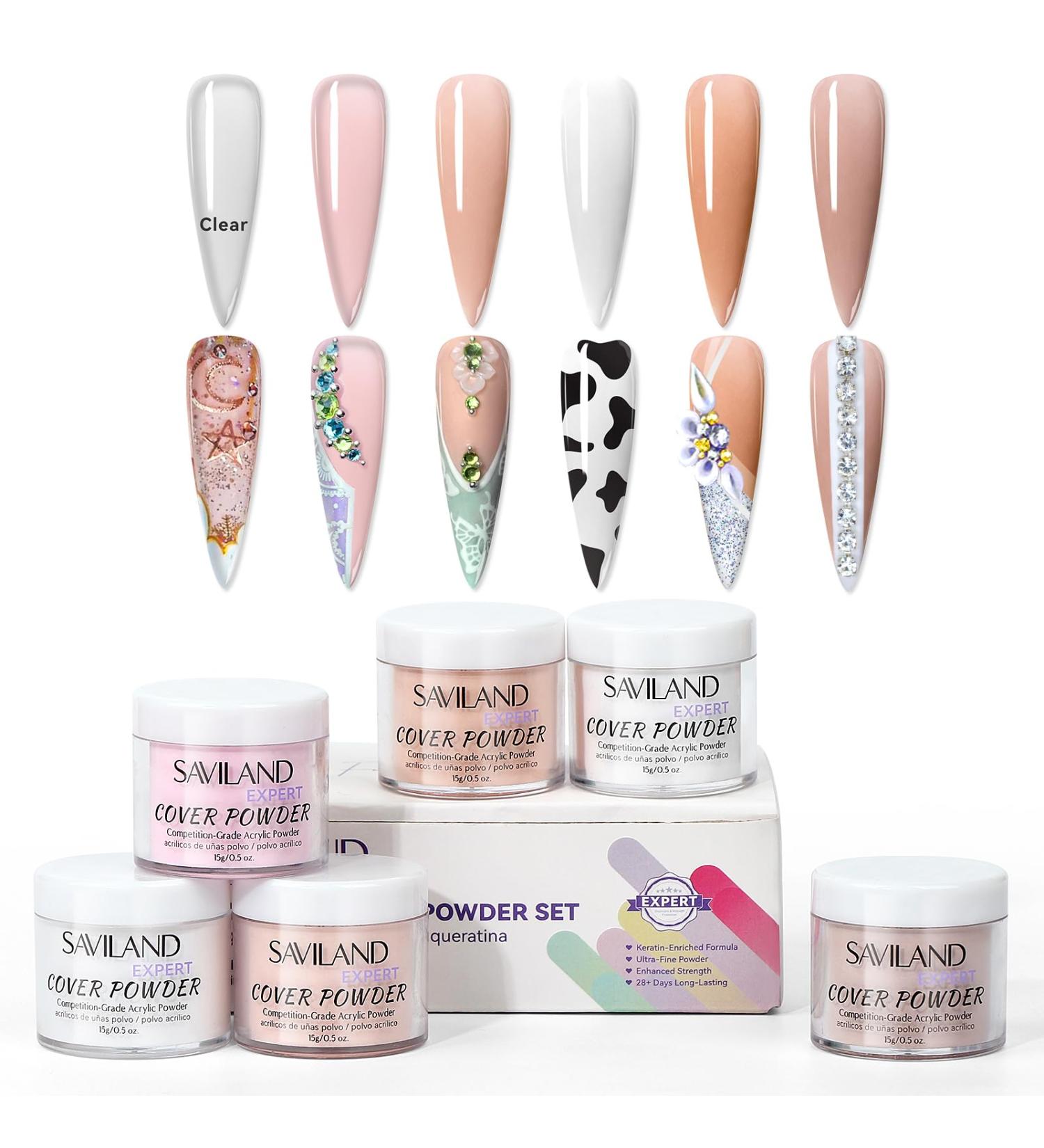 Saviland 6 Colors Acrylic Nail Kit - Professional Acrylic Powder Set for Strong Acrylic Nails - Basic Nudes Color Palette - 6x15g - Buy Online on SooperMarket.com