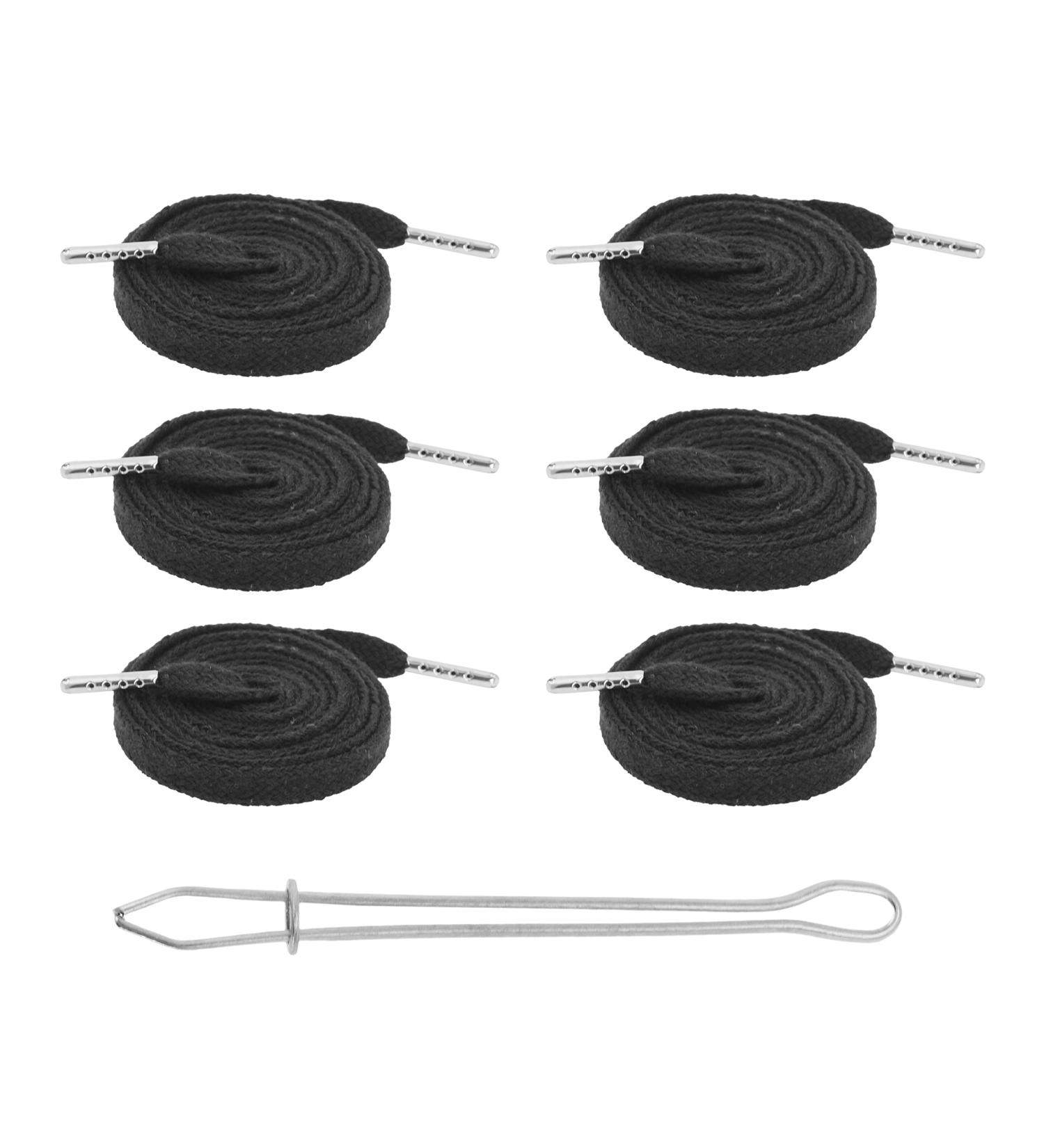 6 Pack 55 Inch Black Flat Drawstring Cord Set with Threader - Hoodie Drawstring Replacement - Buy Online on SooperMarket.com