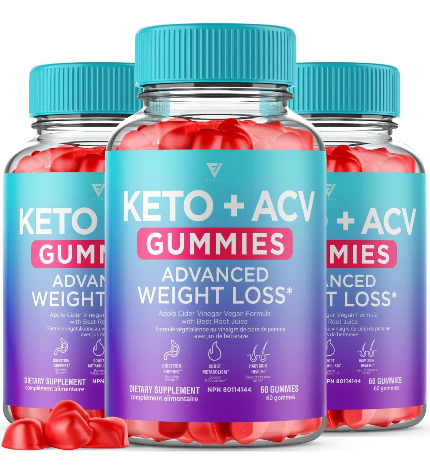 Fyvus (3 Pack) Keto ACV Gummies Keto Gummies Plus Apple Cider Vinegar Advanced Vegan Formulas Canada (180 Gummies) - Buy Online on SooperMarket.com