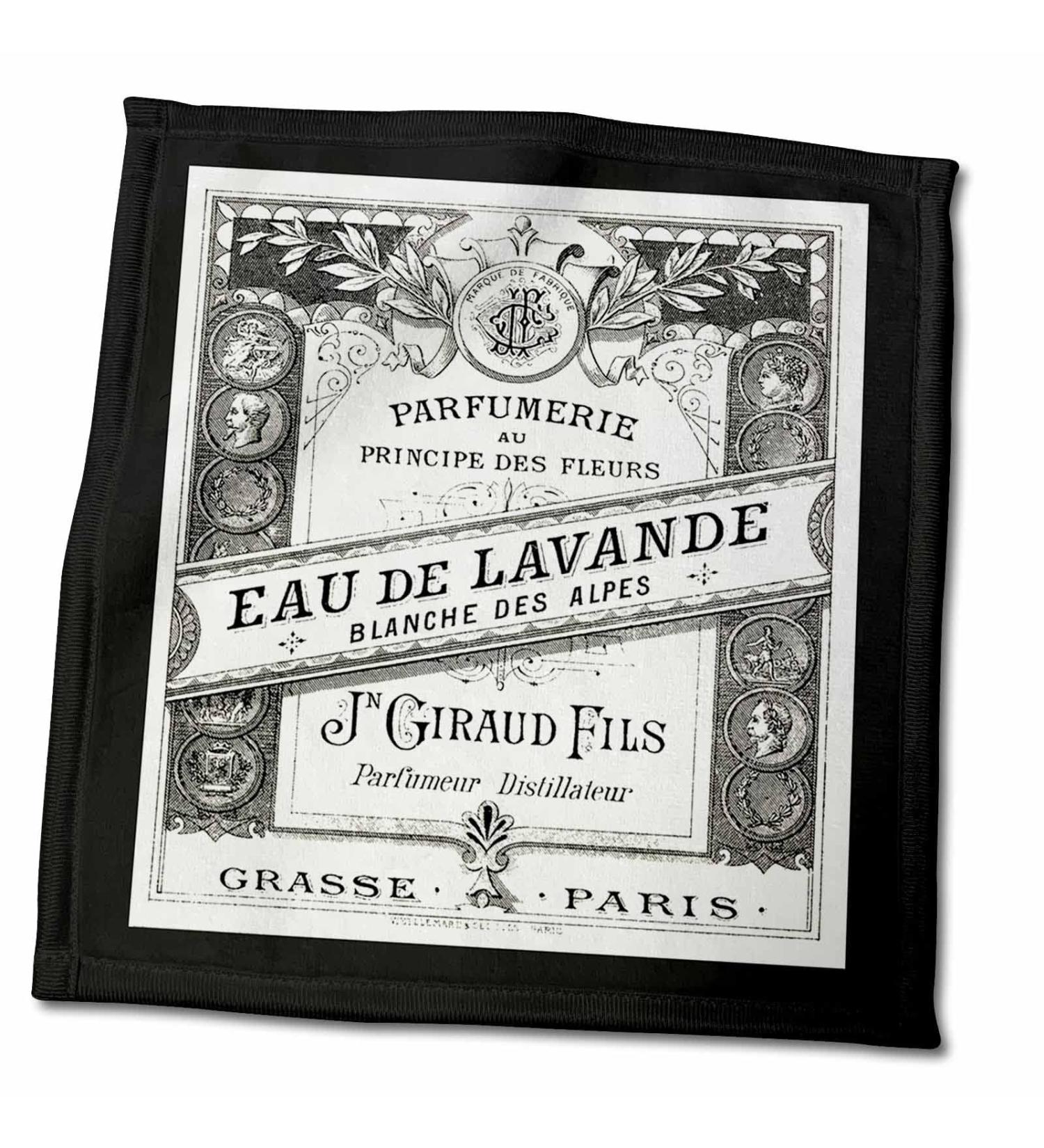 3dRose Image O Vintage F Paris Perfume Label in Black and White - Towels (twl-223065-3) 11x12 Wash Cloth for Face and Body