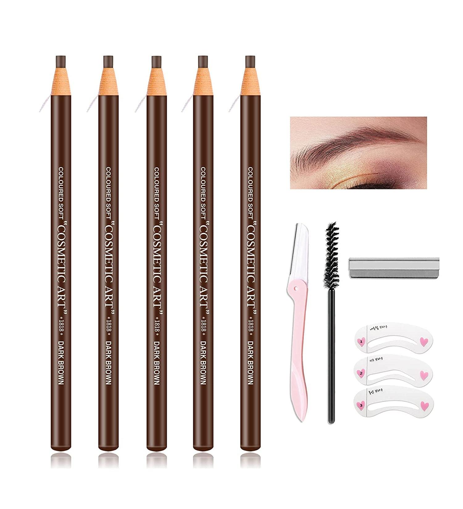 Waterproof Eyebrow Pencil Set - Dark Brown | Microblading Eyebrow Pen for Makeup and Tattoo | Includes Trimming Tool - Buy Online on SooperMarket.com