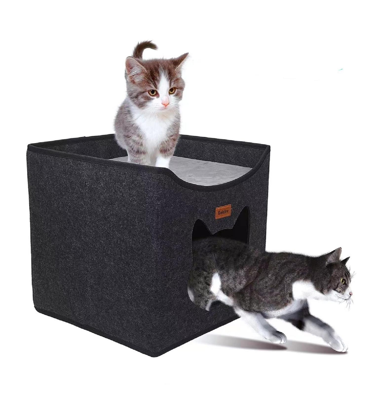Geizire Cat House - Large Foldable Cat Cave for Indoor Cats - 2022 New Design - Cute Opening Shape - Medium Dark Grey - Buy Online on SooperMarket.com