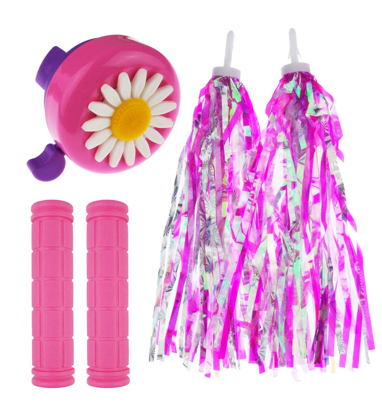 Kasteco 2 Pack Pink Bike Streamers, Bell & Grips Set | Bicycle/Scooter Handlebar Accessories - Buy Online on SooperMarket.com
