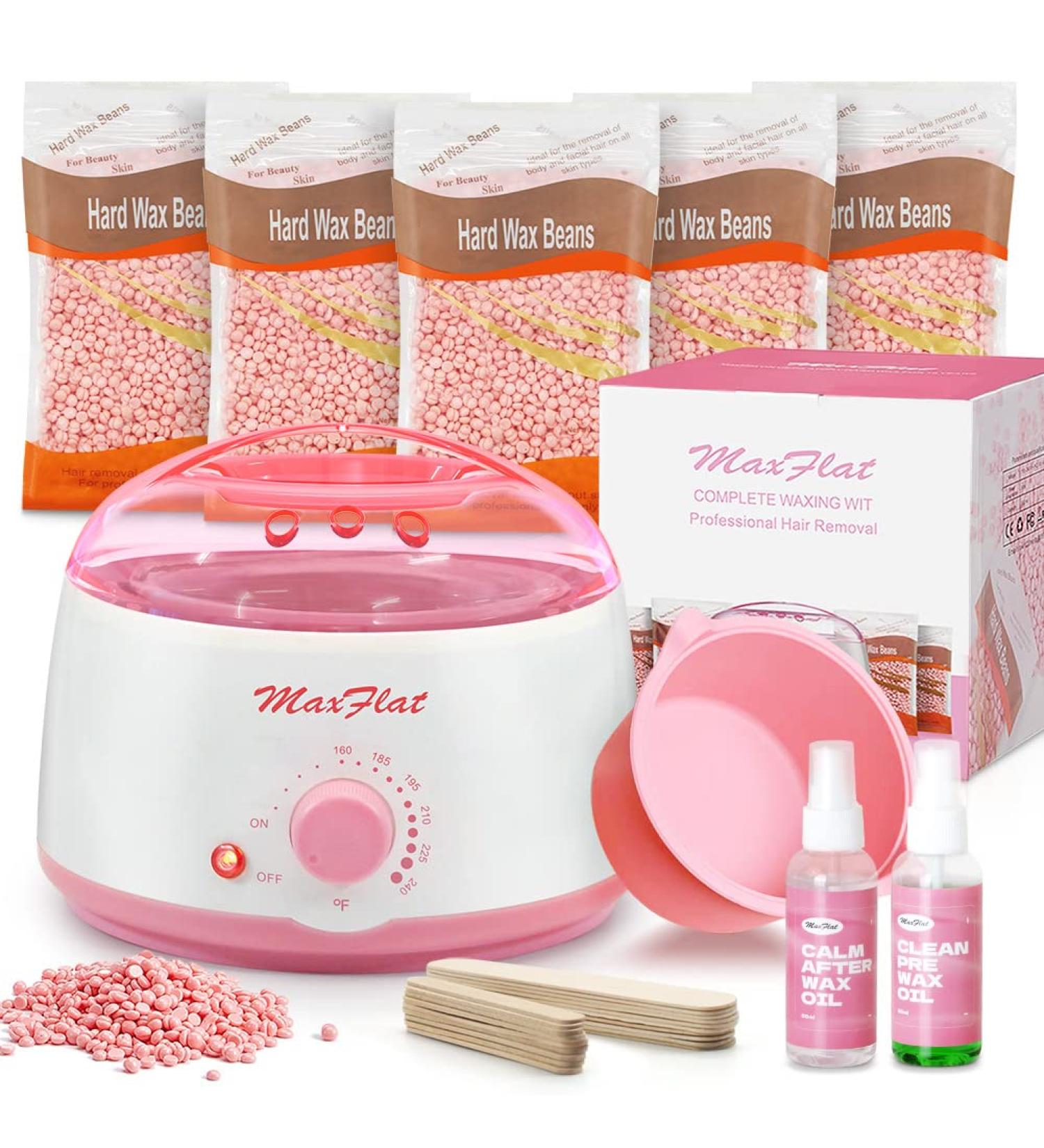 Waxing Kit for Women - MaxFlat Wax Pot with Rose Hard Wax Beans - Full Body Brazilian, Armpit, Eyebrow, Bikini, Leg Wax - Includes 20 Wax Applicator Sticks, Oil, and Silicone Bowl - Buy Online on SooperMarket.com