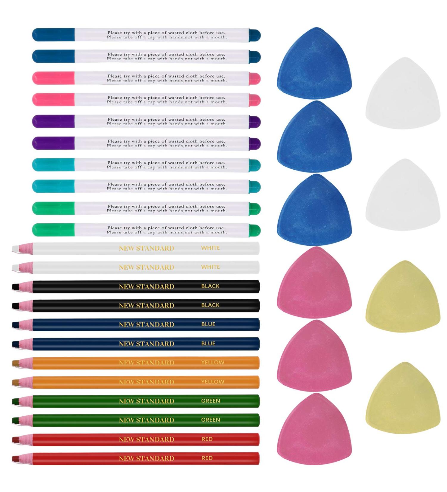 Rustark 32 Pcs Tailoring Marker Set - Fabric Marker Chalk, Disappearing Ink Pen, Sewing Marking Pencil for Quilting, Sewing, Dressmaking - Buy Online on SooperMarket.com