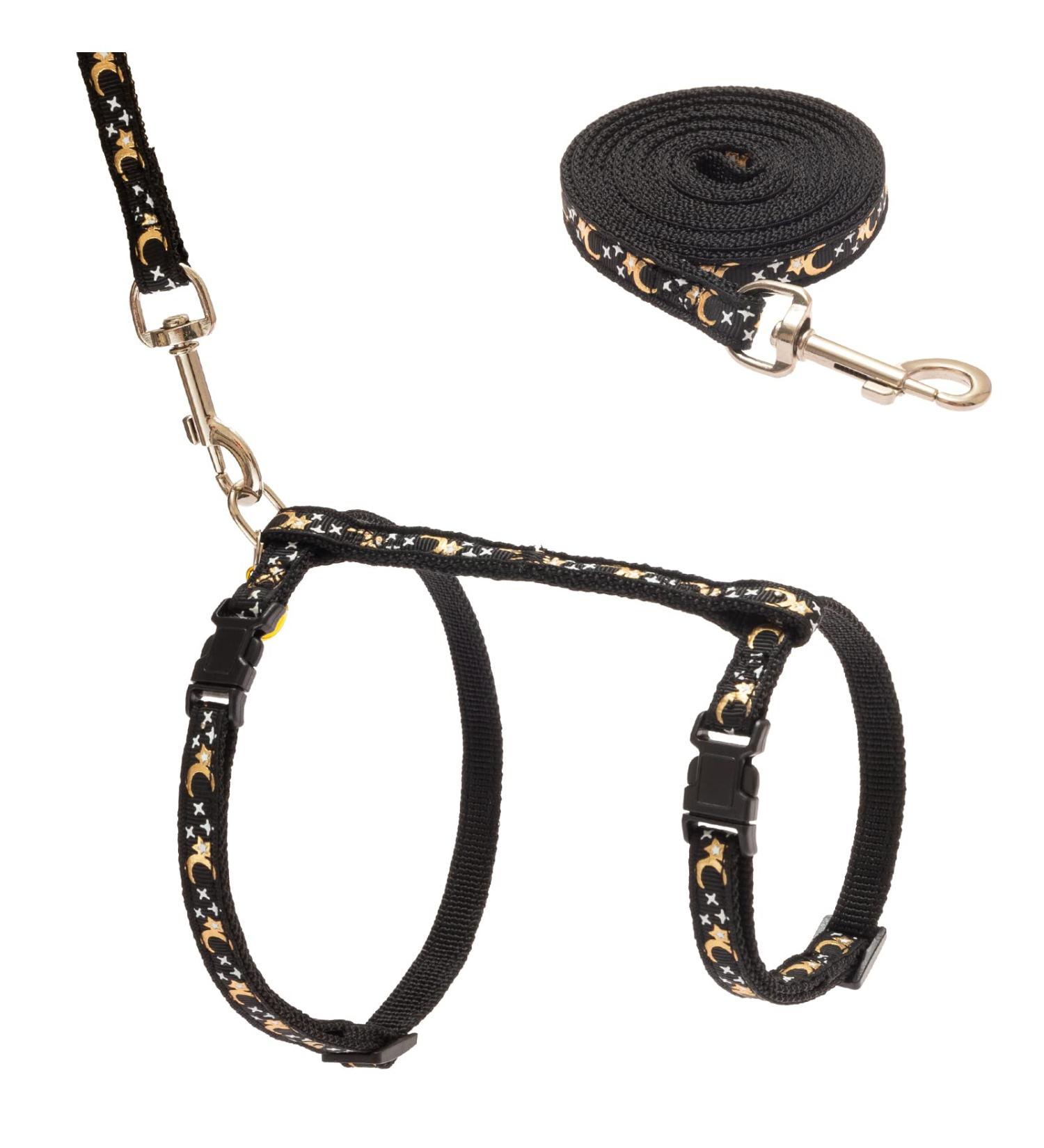 SCIROKKO Escape Proof Cat Harness and Lead Set - Luminous Moon and Star Design, Adjustable for Outdoor Walking - Safety Buckle, Black - Buy Online on SooperMarket.com