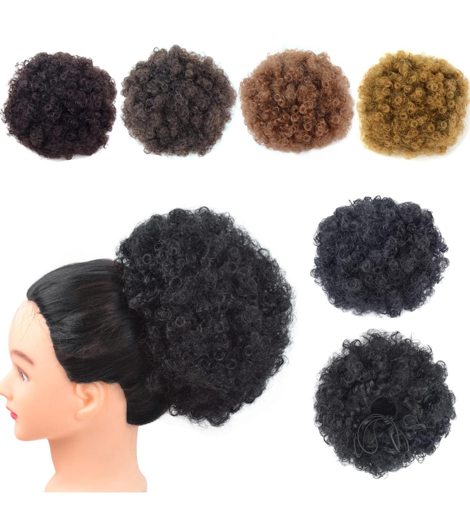 Large Short Kinky Curly Afro Puff Drawstring Ponytail Extension | Synthetic Clip-in Hairpiece for Women (1B#) - Buy Online on SooperMarket.com