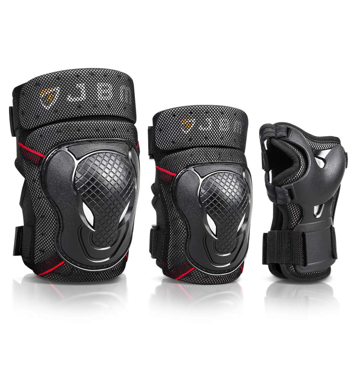 JBM Adult BMX Bike Knee Pads Elbow Pads Wrist Guards Set - Black | Protective Gear for Biking, Riding, Cycling, Multi Sports, Scooter, Skateboard - Buy Online on SooperMarket.com