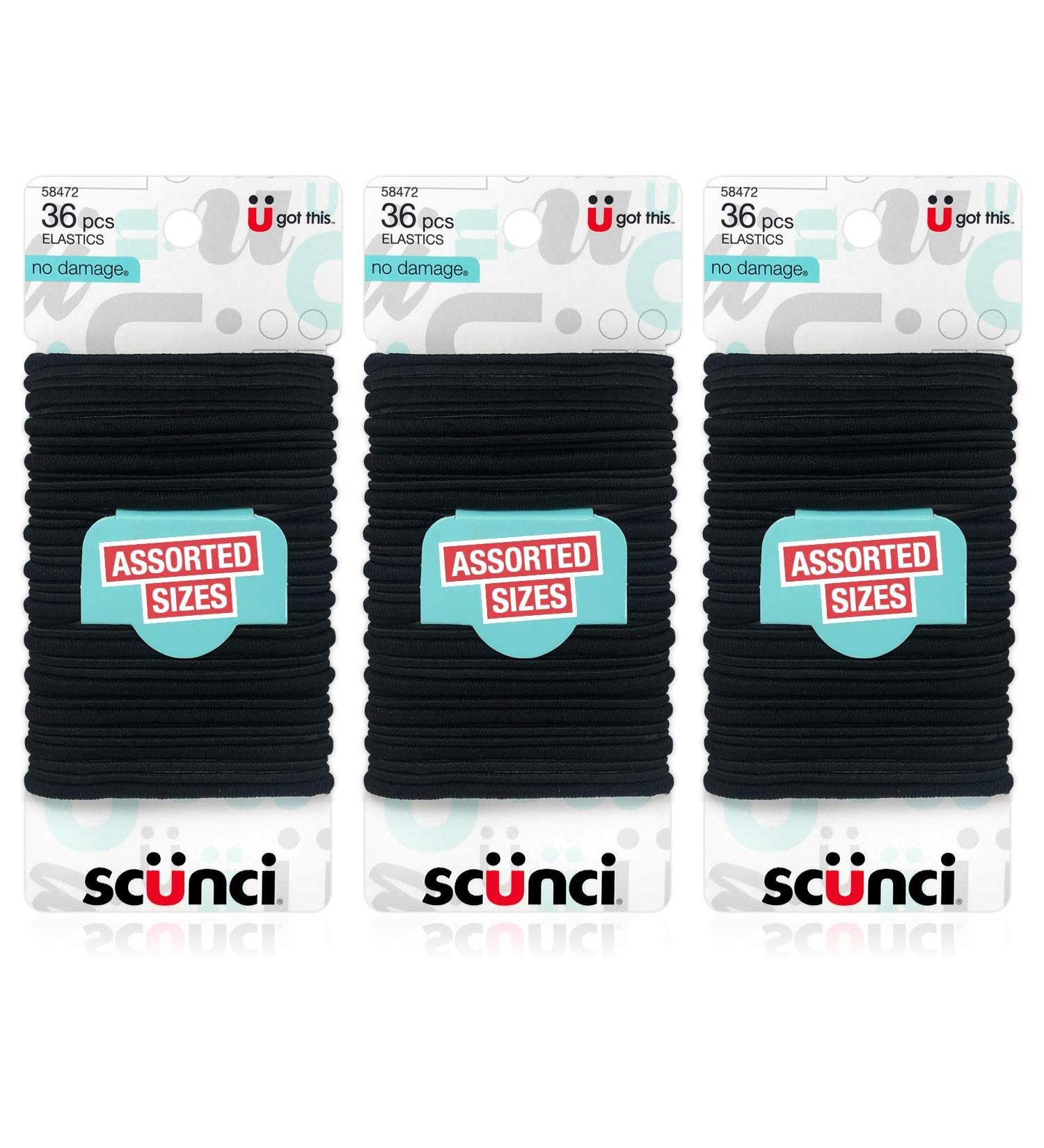 Scunci No Damage Hair Elastics - Assorted Sizes, 36 Pack for Comfortable Hold - Buy Online on SooperMarket.com