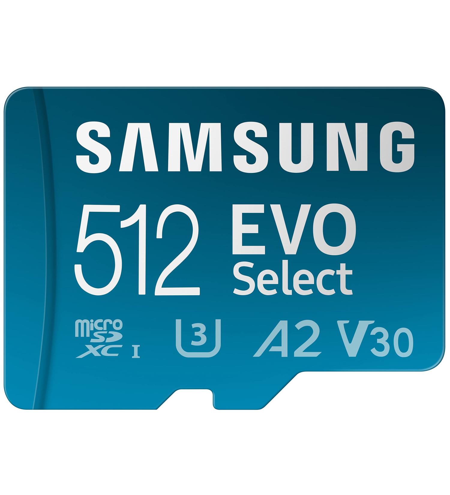 Samsung EVO Select 512GB Micro SD Memory Card + Adapter | 130MB/s | Full HD, 4K UHD, UHS-I, U3, A2, V30 | Expand Storage for Android, Tablets, Nintendo Switch - Buy Online on SooperMarket.com