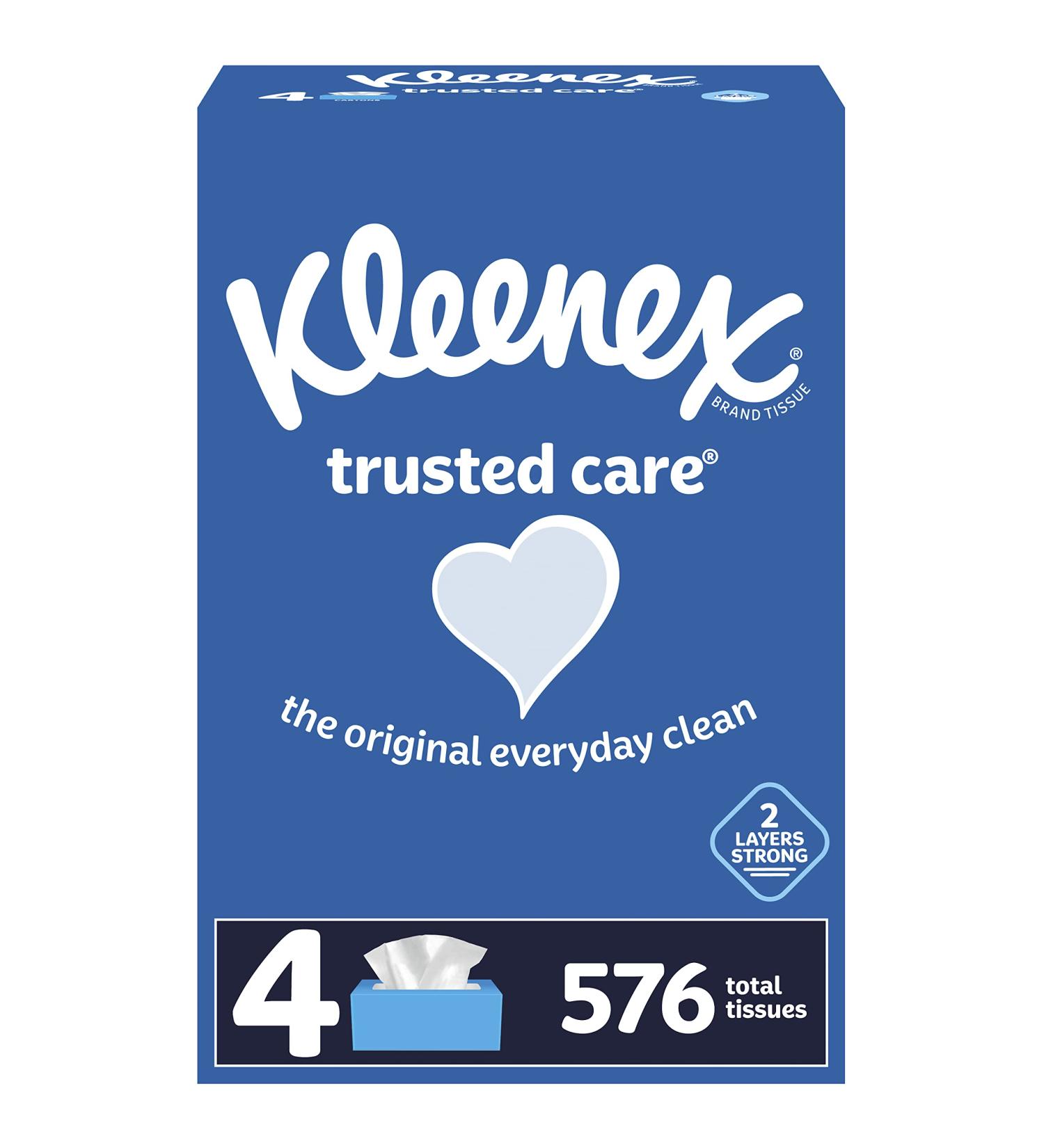 Kleenex Trusted Care Everyday Facial Tissues - 576 Total Tissues, 4 Boxes - White, 144 Count Each - Buy Online on SooperMarket.com