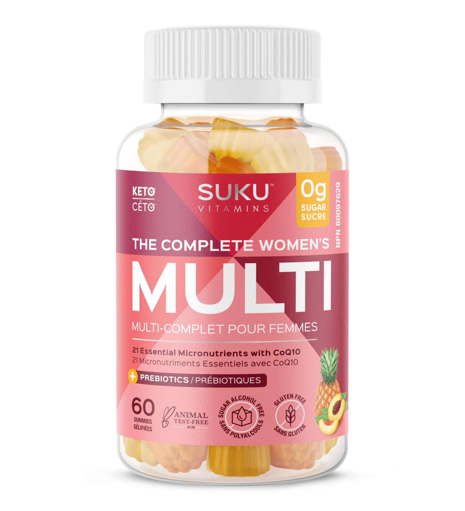Suku Vitamins - The Complete Women's Multivitamins Enriched with Vitamin K2 Vitamin A and More Easy to Chew Sugar-and-Gluten-Free Gummy Vitamins Non-GMO 60 Counts - Buy Online on SooperMarket.com