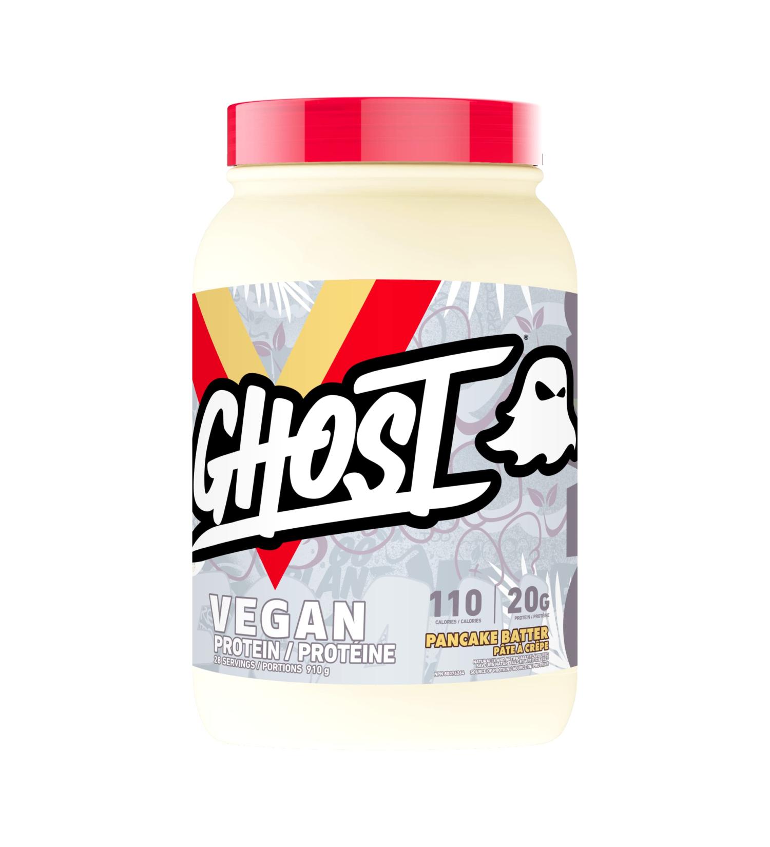 GHOST Vegan Protein Powder - 2lb 20g of Protein - Plant-Based Pea & Organic Pumpkin Protein - Post Workout & Nutrition Shakes Smoothies & Baking - Soy & Gluten-Free (Pancake Batter) - Buy Online on SooperMarket.com