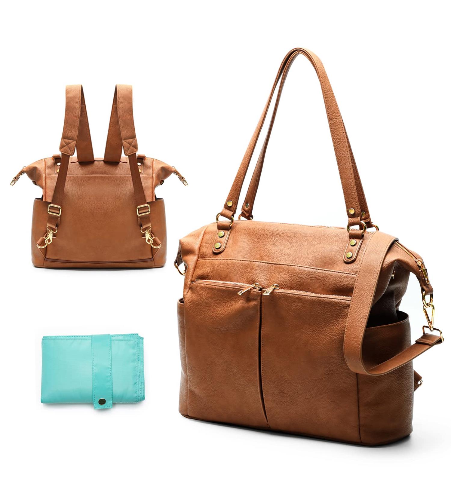 Mominside Leather Diaper Bag Backpack | 14 Pockets | Large Travel Baby Bag with Insulated Pockets & Changing Station - Brown - Buy Online on SooperMarket.com