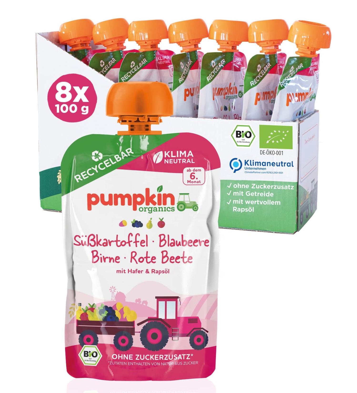 Organic Baby Puree Sweet Potato Blueberry Pear & Beetroot 8 Pack (100g Each) | 6+ Months Recyclable Squeezy Pouches - Buy Online on SooperMarket.com