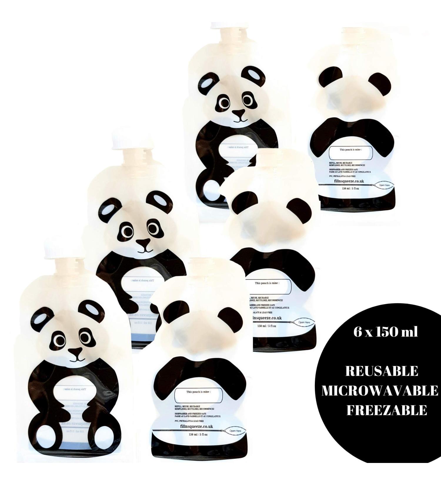Fill n Squeeze Baby Food Reusable Pouch - Double Zip Bottom Opening - 6 x150ml Panda - BPA & PVC Free - Buy Online on SooperMarket.com