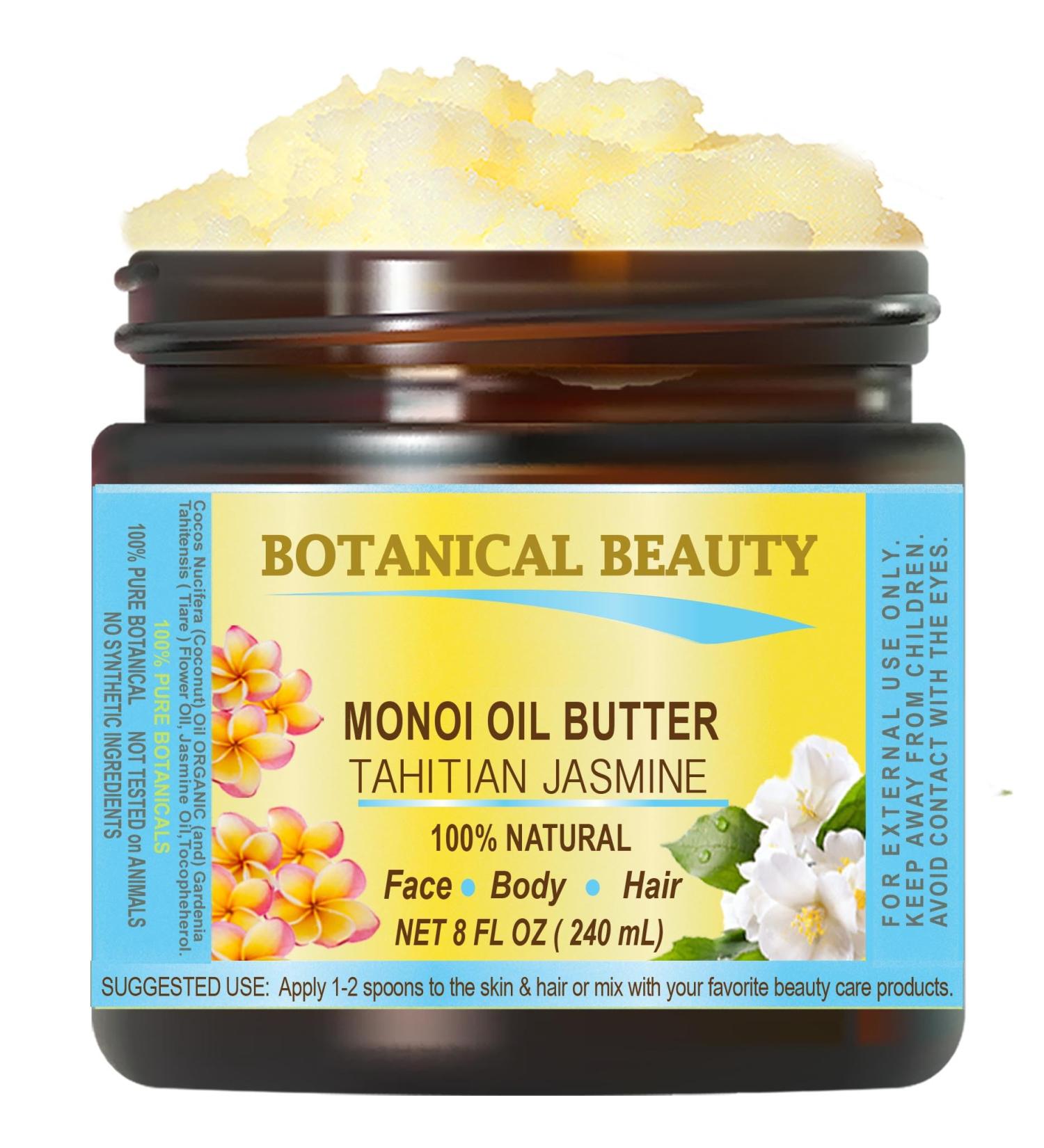 Botanical Beauty Monoi Oil Butter - Pure Natural Virgin Unrefined Tahitian Jasmine 8 Fl. Oz. for Face Skin Body Hair & Nails - Buy Online on SooperMarket.com