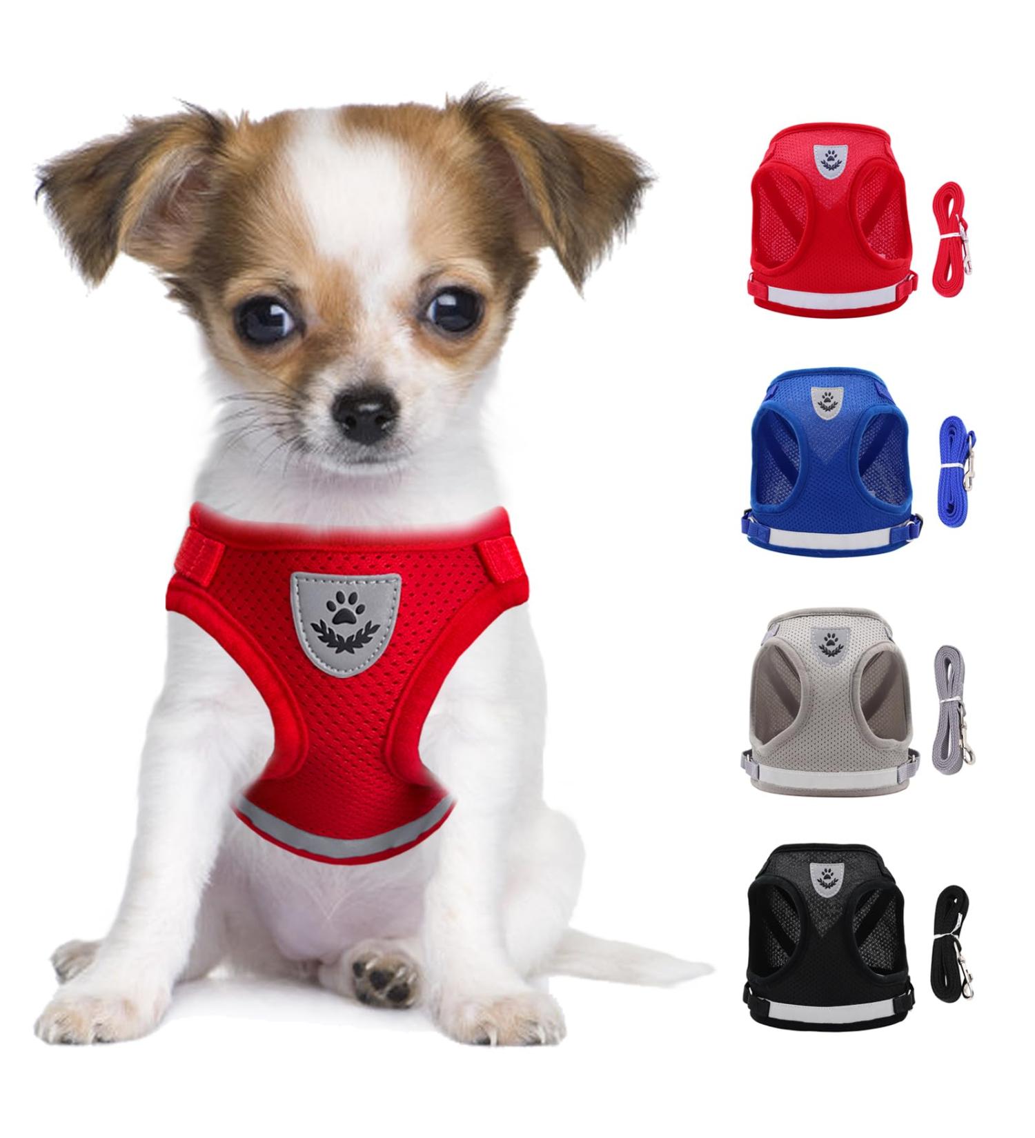 LOOK ANDE HOUSE Reflective Soft Padded Dog Dishes for Small Dogs & Cats - Air-Mesh Design with Leash - XS Red (Chest 24-27cm) - Buy Online on SooperMarket.com