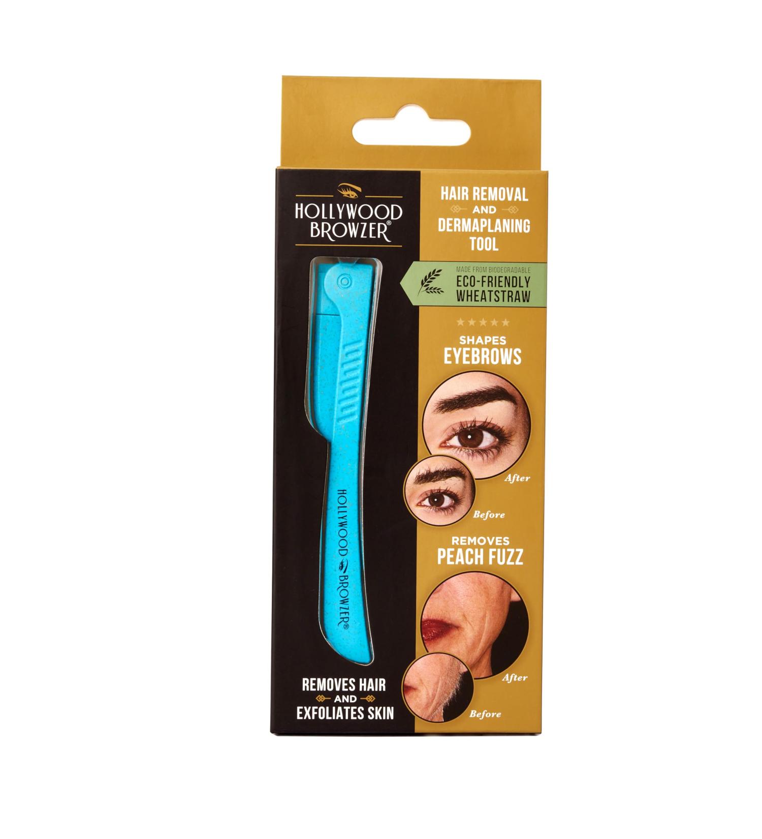 Hollywood Browzer Eyebrow Razor - Facial Hair Remover & Shaper | Blue Opal | Dermaplaning, Exfoliation, Protective Pouch | Unwanted Hair Removal - Buy Online on SooperMarket.com