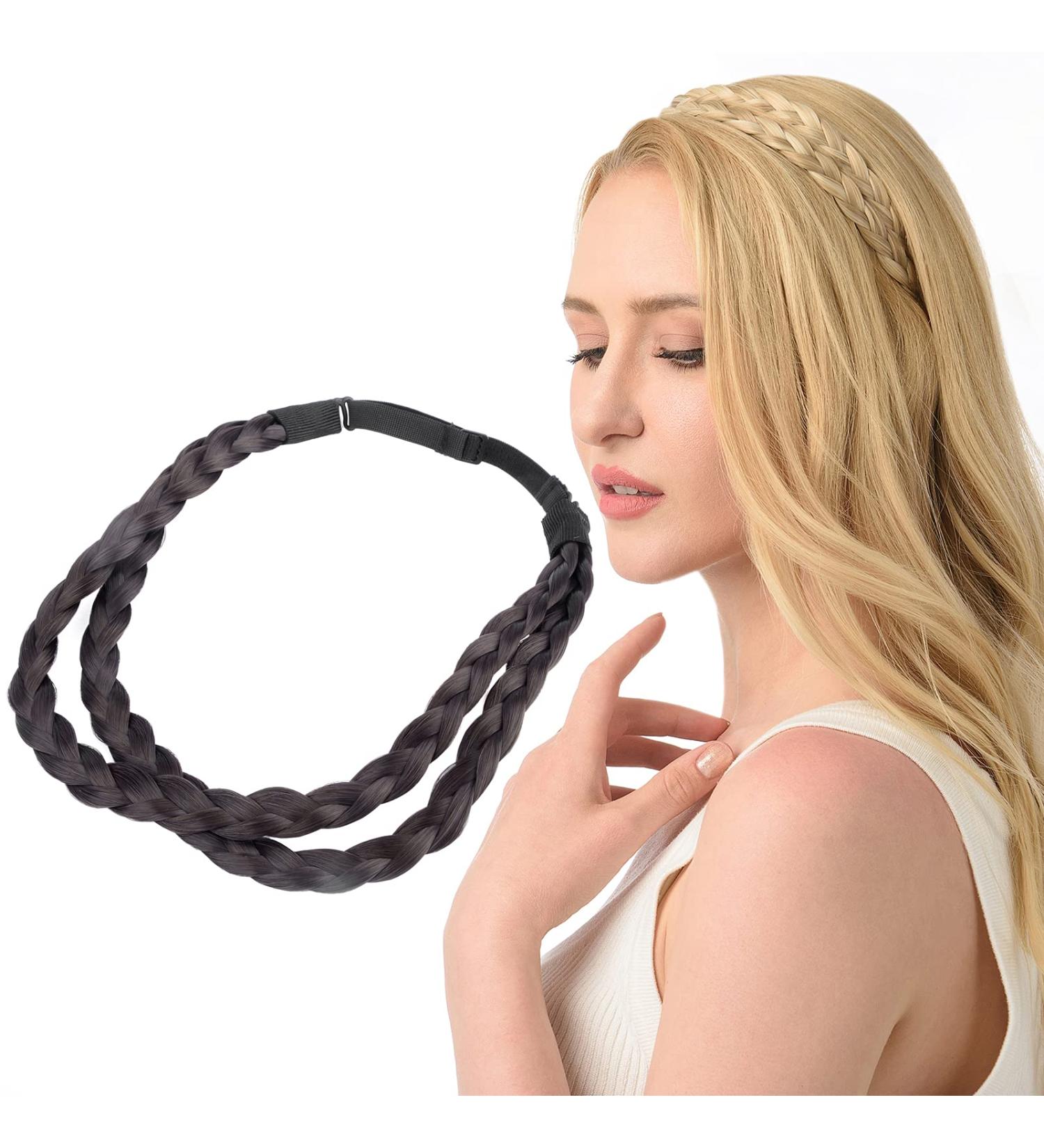 DIGUAN Double Three Strand Synthetic Hair Braided Headband Extension - Dark Brown - Buy Online on SooperMarket.com