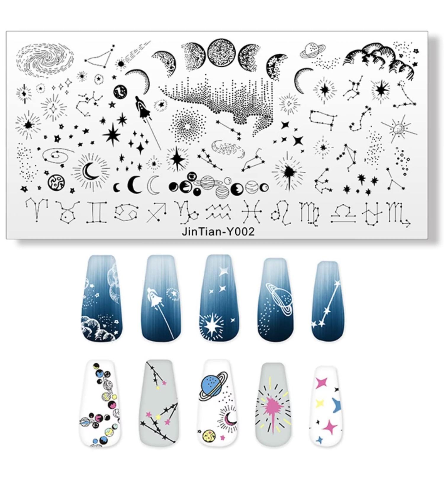 Starry Sky Constellation Nail Art Stamping Plate - Moon & Star Design | Stainless Steel Template for Nails - Runrayay - Buy Online on SooperMarket.com
