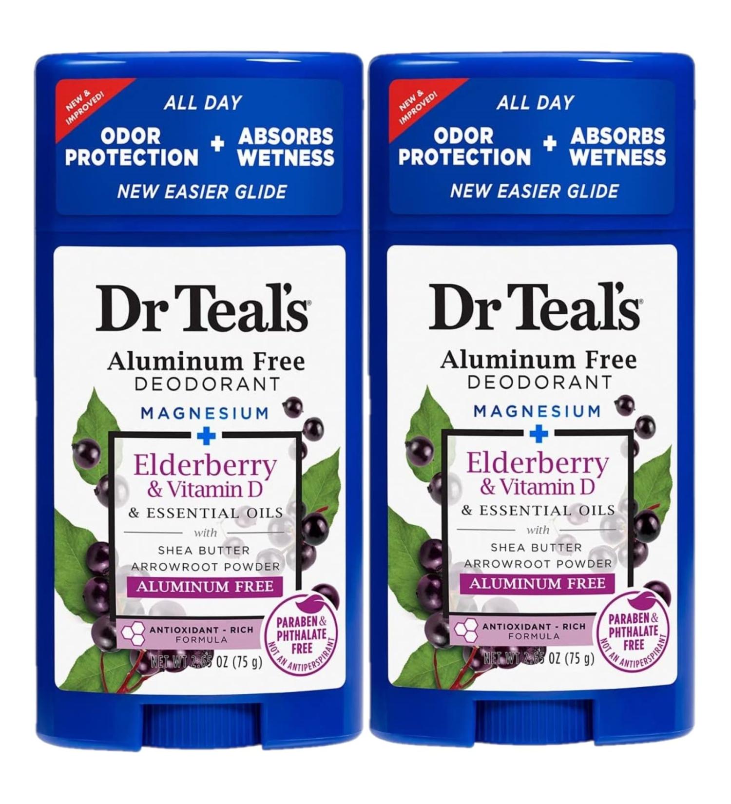 Dr. Teal's Elderberry Deodorant Gift Set - Aluminum Free Moisture Absorbent 2 Pack (2.65oz Each) - Vitamin D & Essential Oils for Healthy Skin - Buy Online on SooperMarket.com