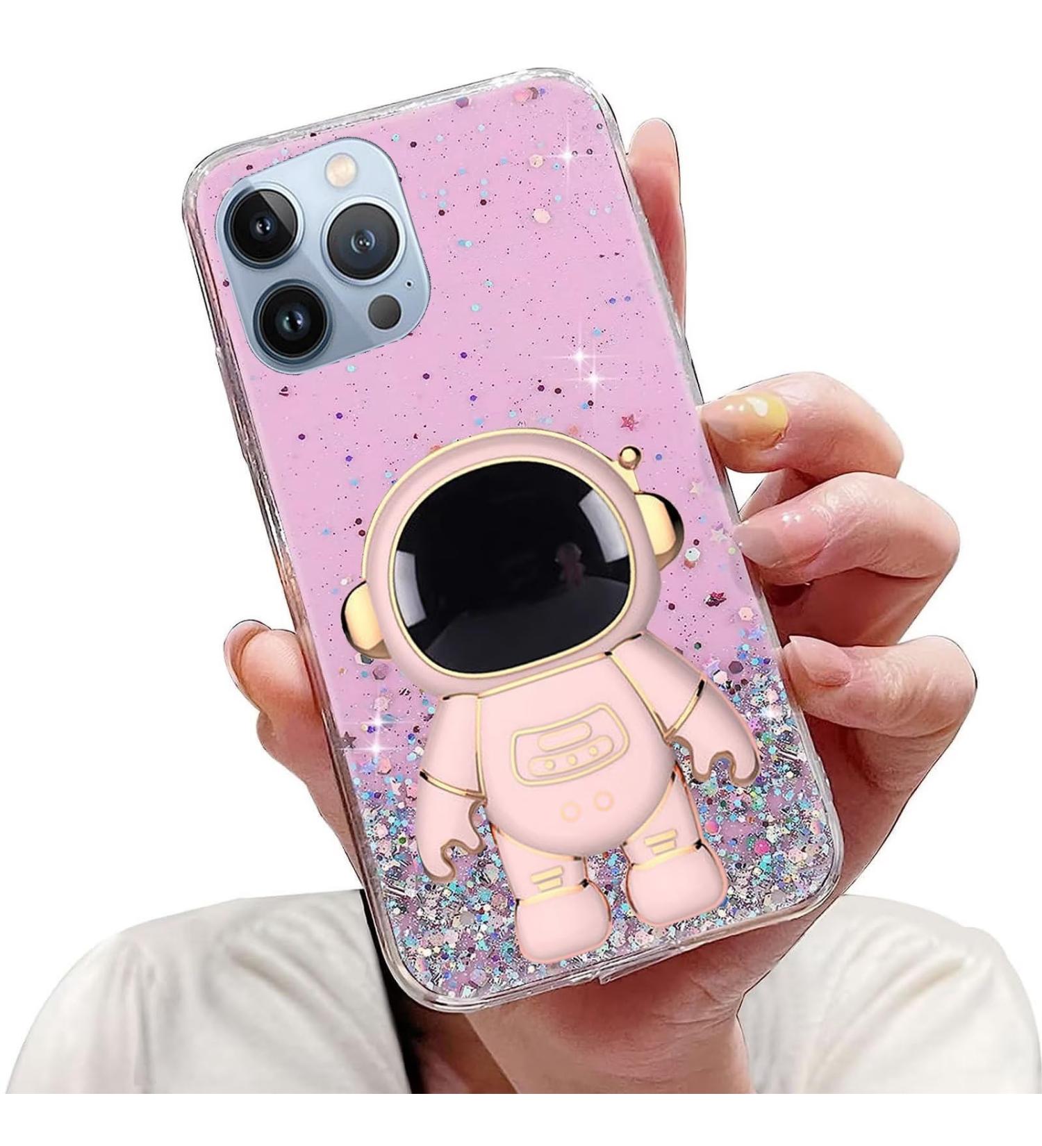 Tivenfezk Nadoli for iPhone 14 Pro Max - Astronaut Hidden Stand Shell Glitter Soft Silicone Protective Cover in Pink - Buy Online on SooperMarket.com