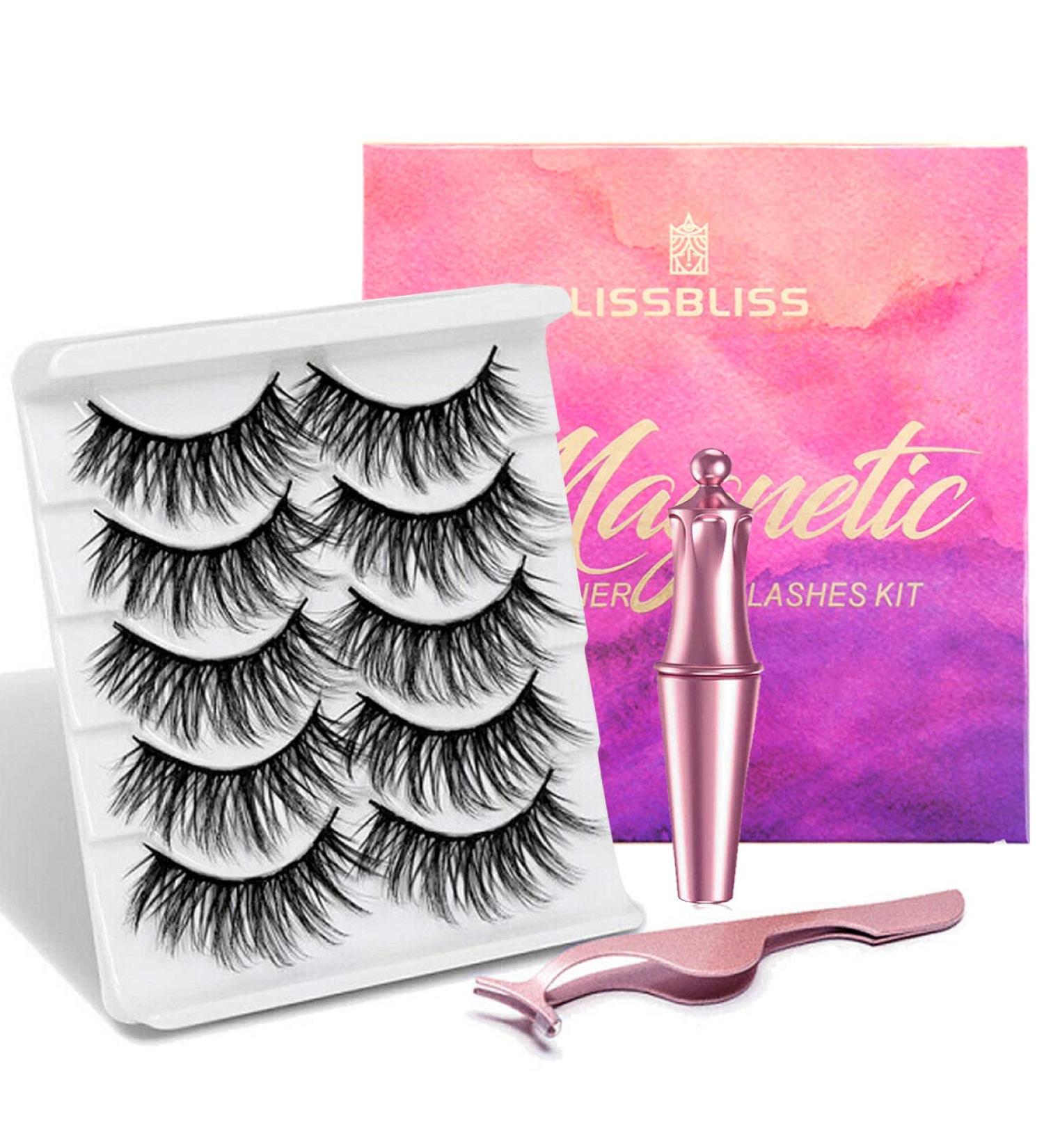 5-Pair Magnetic Eyelashes with Eyeliner Kit - Natural Look 3D Mink Reusable False Lashes - No Glue Needed | Includes Applicator | Type 1 - Buy Online on SooperMarket.com