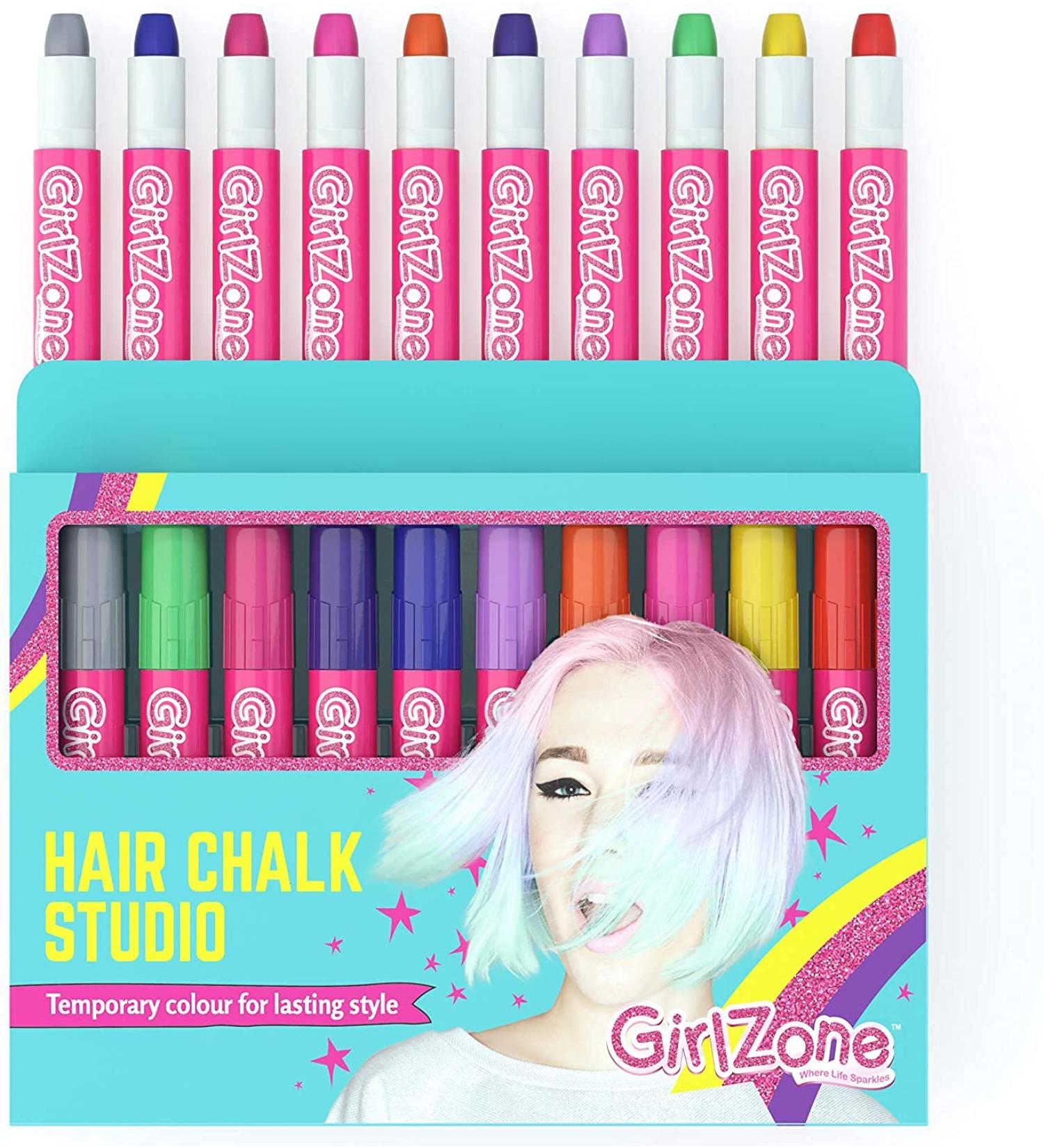 GirlZone Hair Chalk Set - 10 Piece Temporary Hair Color for Girls Ages 8-12 | Birthday Gift for 7-11 Year Olds - Buy Online on SooperMarket.com