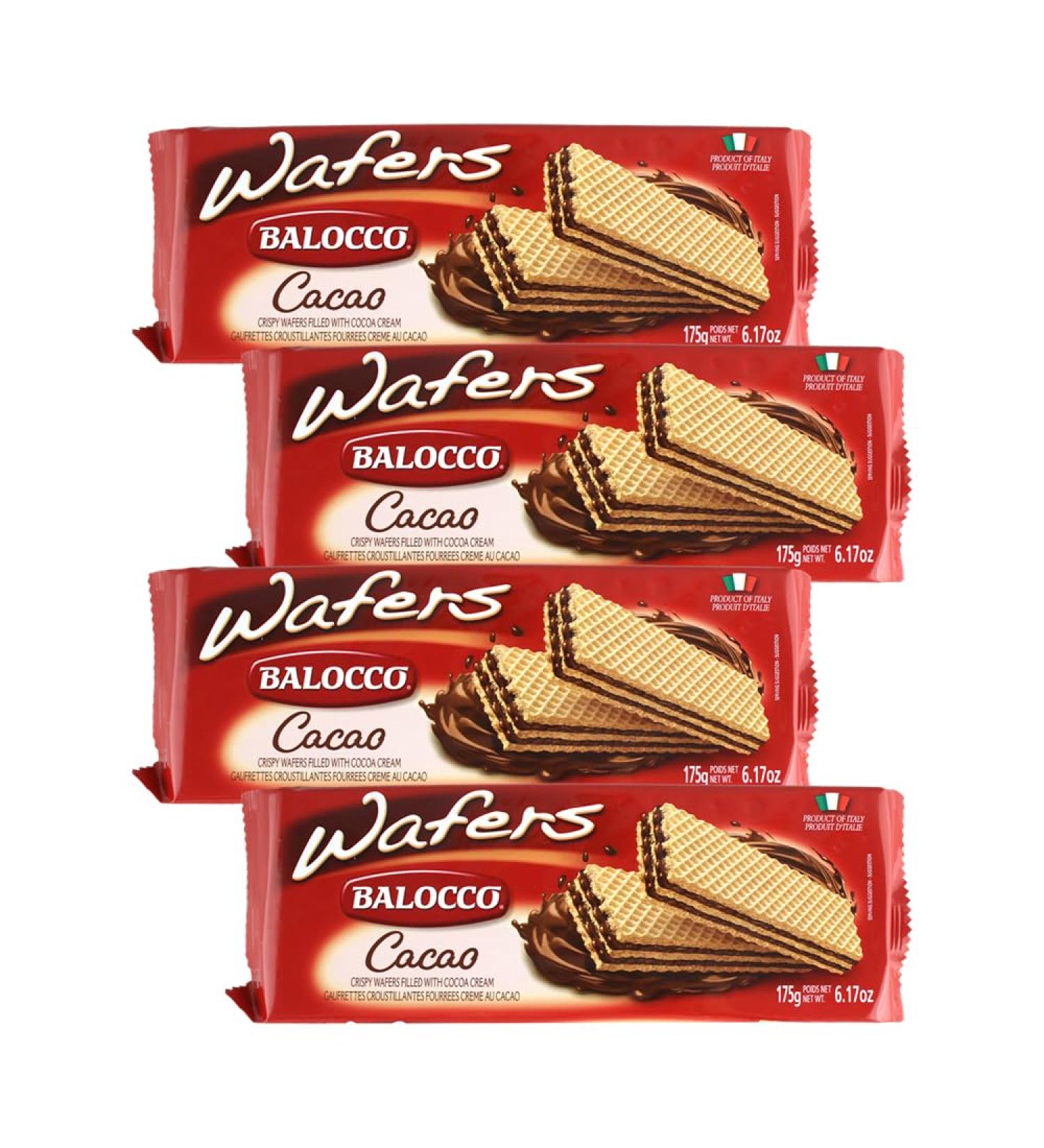 Balocco Wafers Cocoa | 175G | Cocoa Cream | Wafers Chocolate | Perfect Snacks for Every Time | Chocolate Cream | Flavored Sandwich Biscuit Wafer (Pack of 4) COCOA-PACK OF 4
