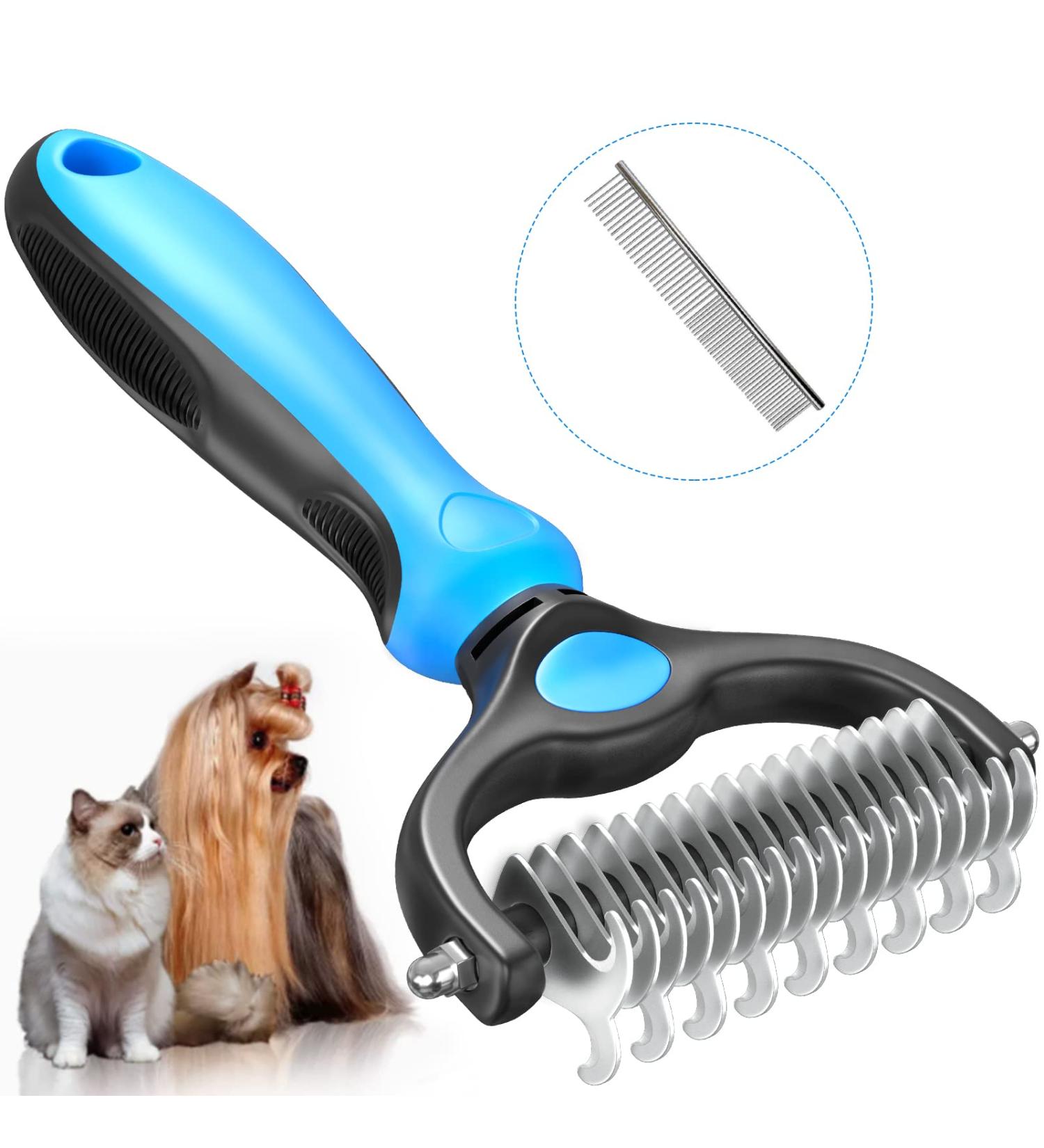 ChezMax Dog Deshedding Brush | Undercoat Rake & Dematting Comb for Dogs | Double Sided Shedding & Grooming Tool | Blue - Buy Online on SooperMarket.com
