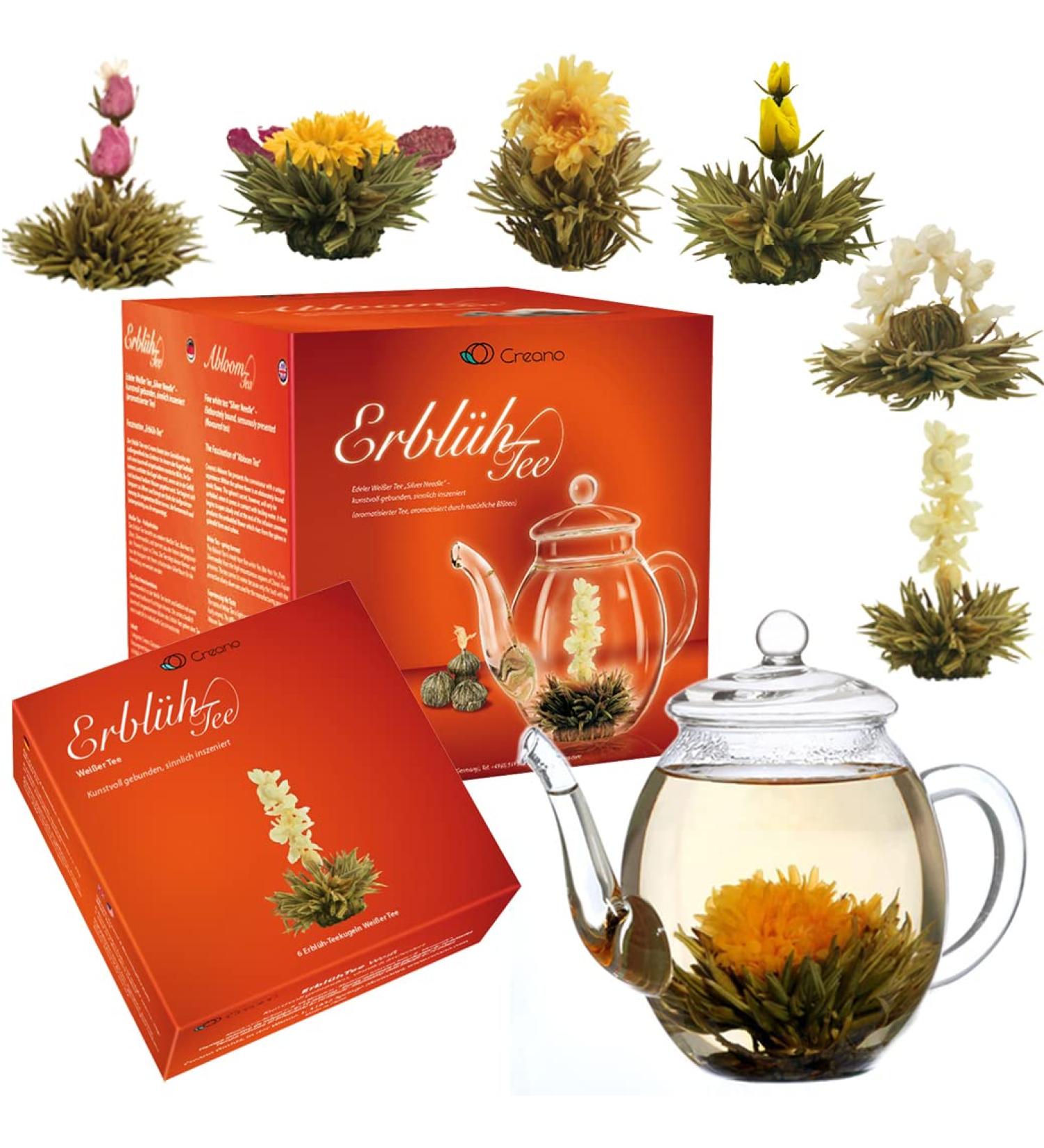 Creano Tea Blum Gift Set - Bloomed Spring Harvest with 500ml Glass Jug & 6 White Teas - Ideal Mother's Day Gift - Buy Online on SooperMarket.com