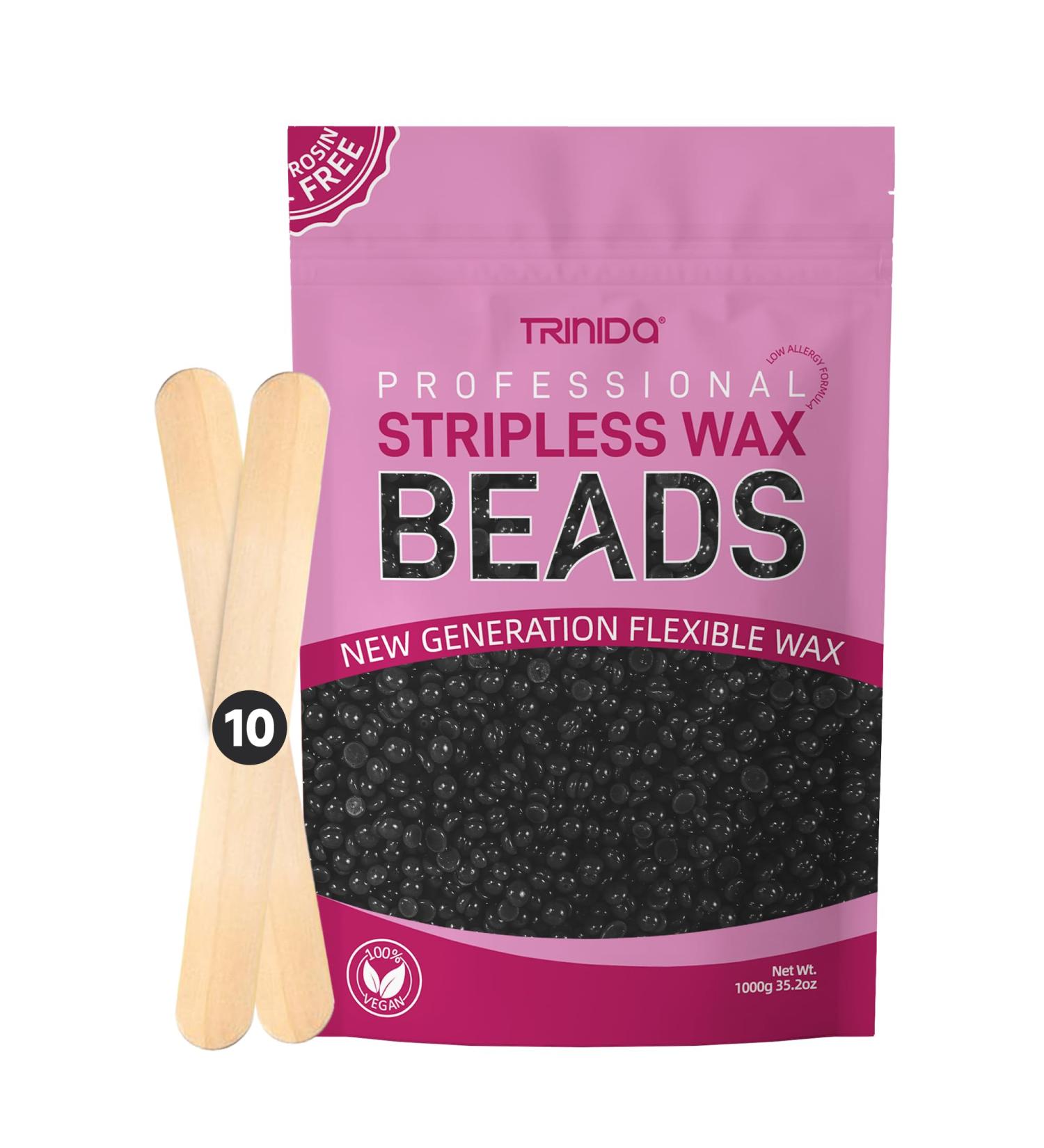 TRINIDa Charcoal Hard Wax Beads 1kg with 10 Applicators - Gentle Hair Removal for Full Body, Facial, and Legs - Painless Wax Beads for Women and Men - Buy Online on SooperMarket.com