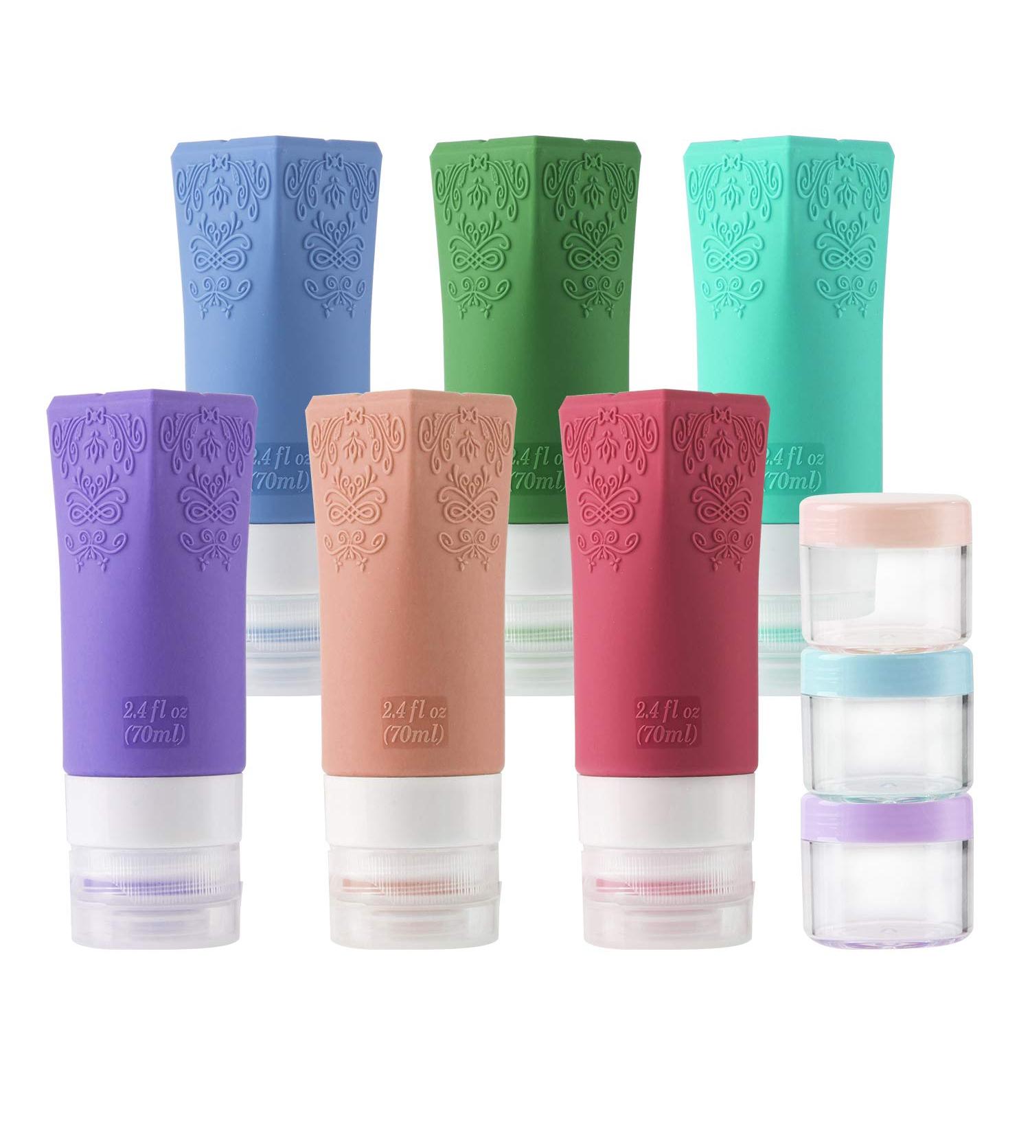 Leakproof Silicone Travel Bottles Set | TSA Approved Cosmetic Toiletries Containers | Perfect for Shampoo, Conditioner, Facial Cleanser & Cream | Travel Accessories - Buy Online on SooperMarket.com