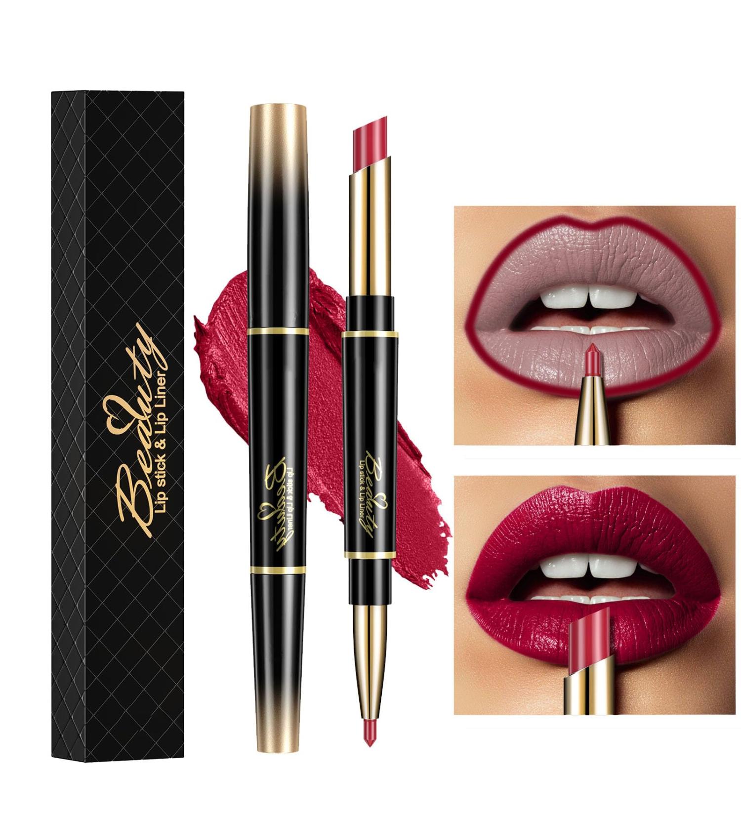 ChaneeHann 2-in-1 Matte Lipstick & Lip Liner Set - Waterproof Shaping Lip Liner Pencil for Girls (04 Water Red) - Buy Online on SooperMarket.com