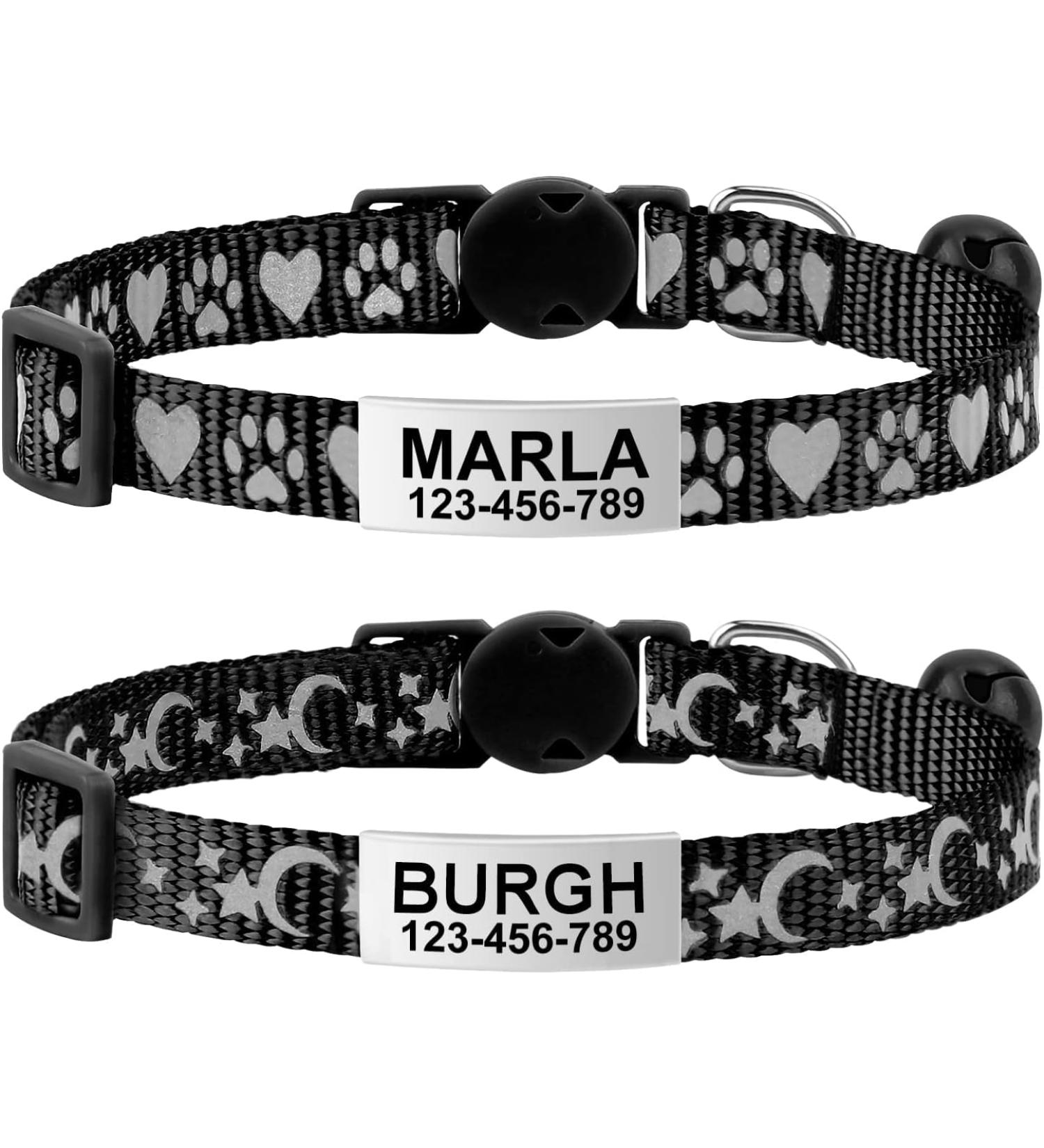 Tagme 2er-Pack Reflective Cat Neck Band with Safety Clasp & Bell | Custom Name & Address Shield for Kittens - Fits 15-20 cm - Black - Buy Online on SooperMarket.com