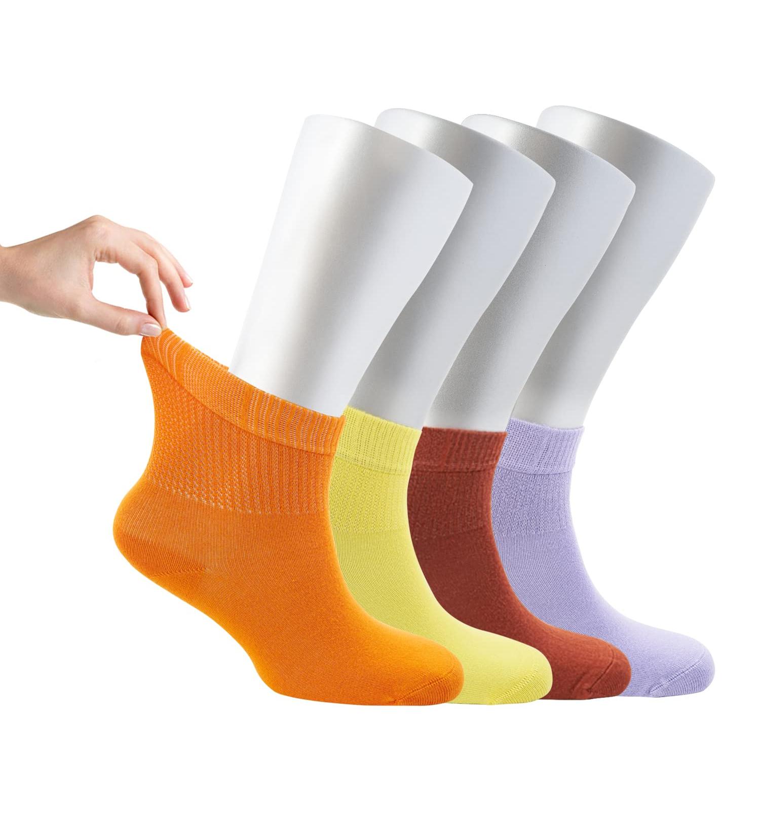 Cosyfeel Women Loose Diabetic Socks | 4-Pack Neuropathy Ankle Socks for Ladies | Super Soft Eco-Friendly Bamboo Material | Durable with Seamless Toe | Multicolour Patterns | 4 Seasons 4-7 ASSORTED-2 (LIL/B-BN/OR-PE/YL) - Buy Online on SooperMarket.com