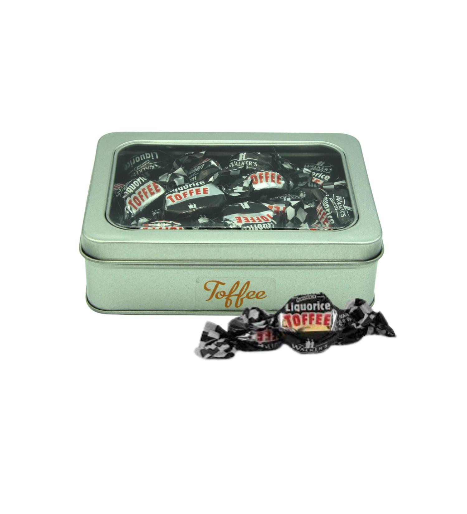 Walkers Liquorice Toffee Sweets 200g Bundle with TinTastic Silver Refillable Window Lid Tin Individually Wrapped and Gluten-Free Creamy Treat for Home Desk or Travel - Buy Online on SooperMarket.com