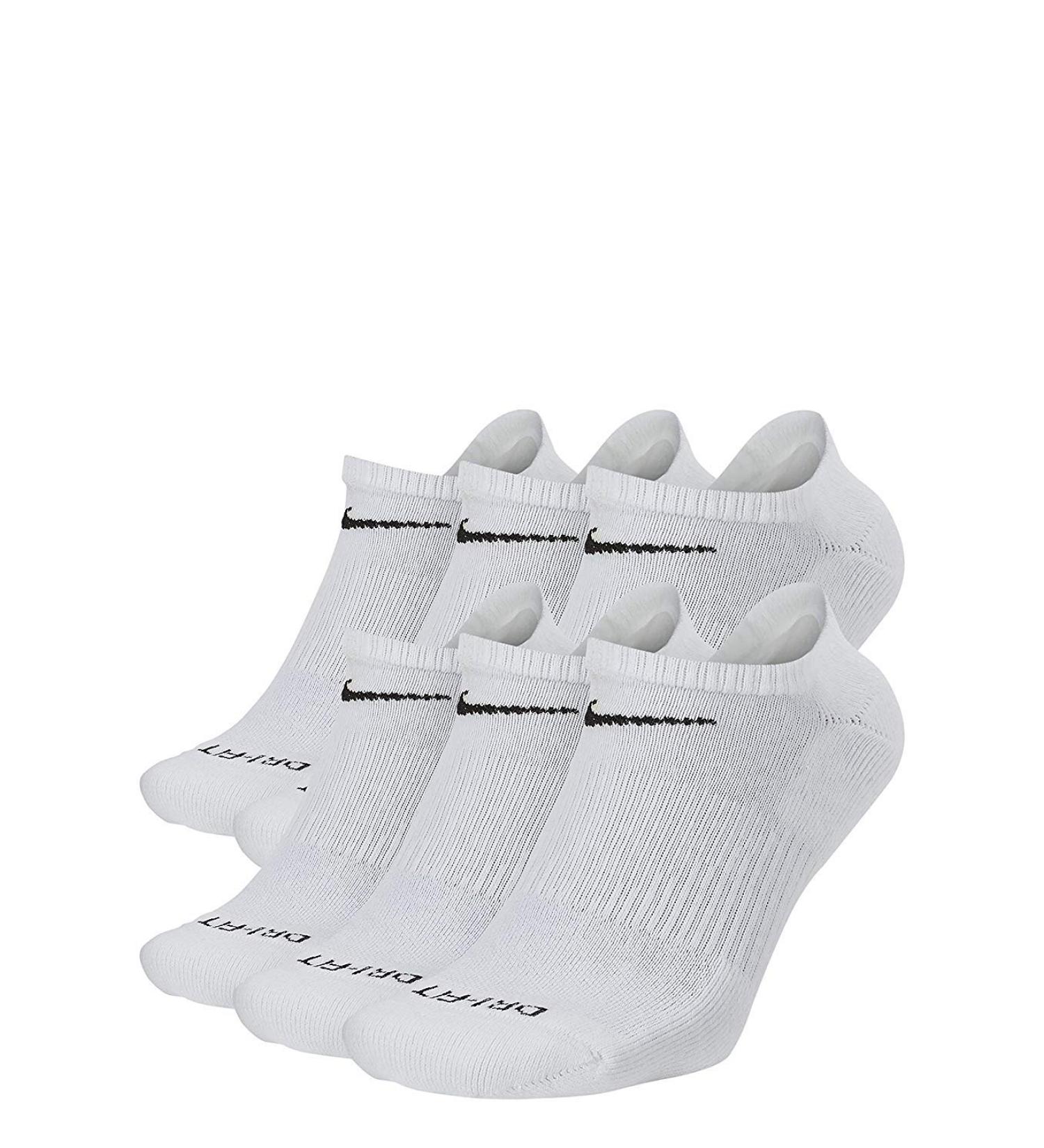 Nike Everyday Plus Cushion No Show 6-PK, White/Black, Large