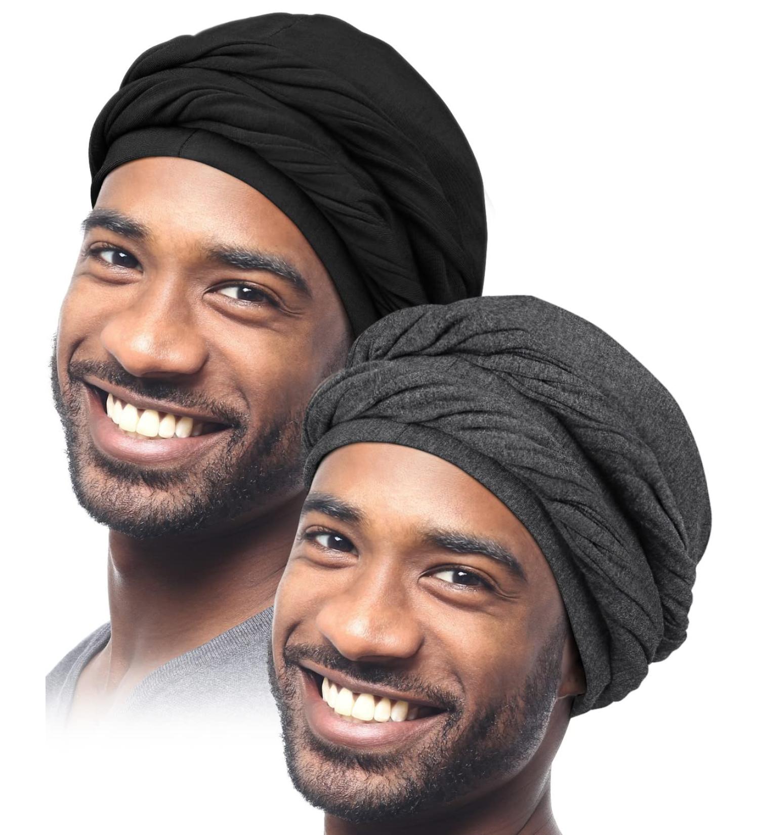 Satin Lined Halo Turban Set for Men - X-Large Black & Dark Heather Grey - Buy Online on SooperMarket.com