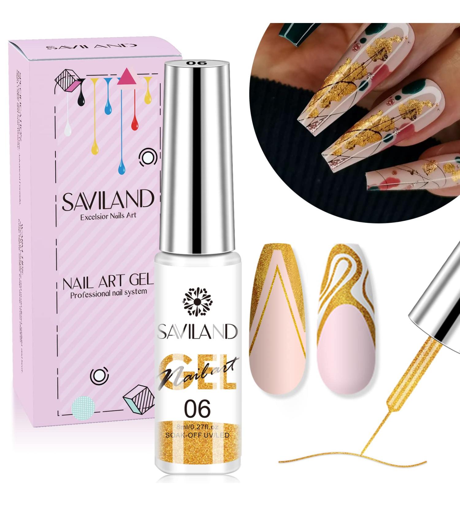 Saviland Gold Liner Nail Art Gel Polish - Soak Off U V LED French Manicure Starter Gel for Swirl Nails - DIY Nail Salon 1 Color Liner Gel - Buy Online on SooperMarket.com